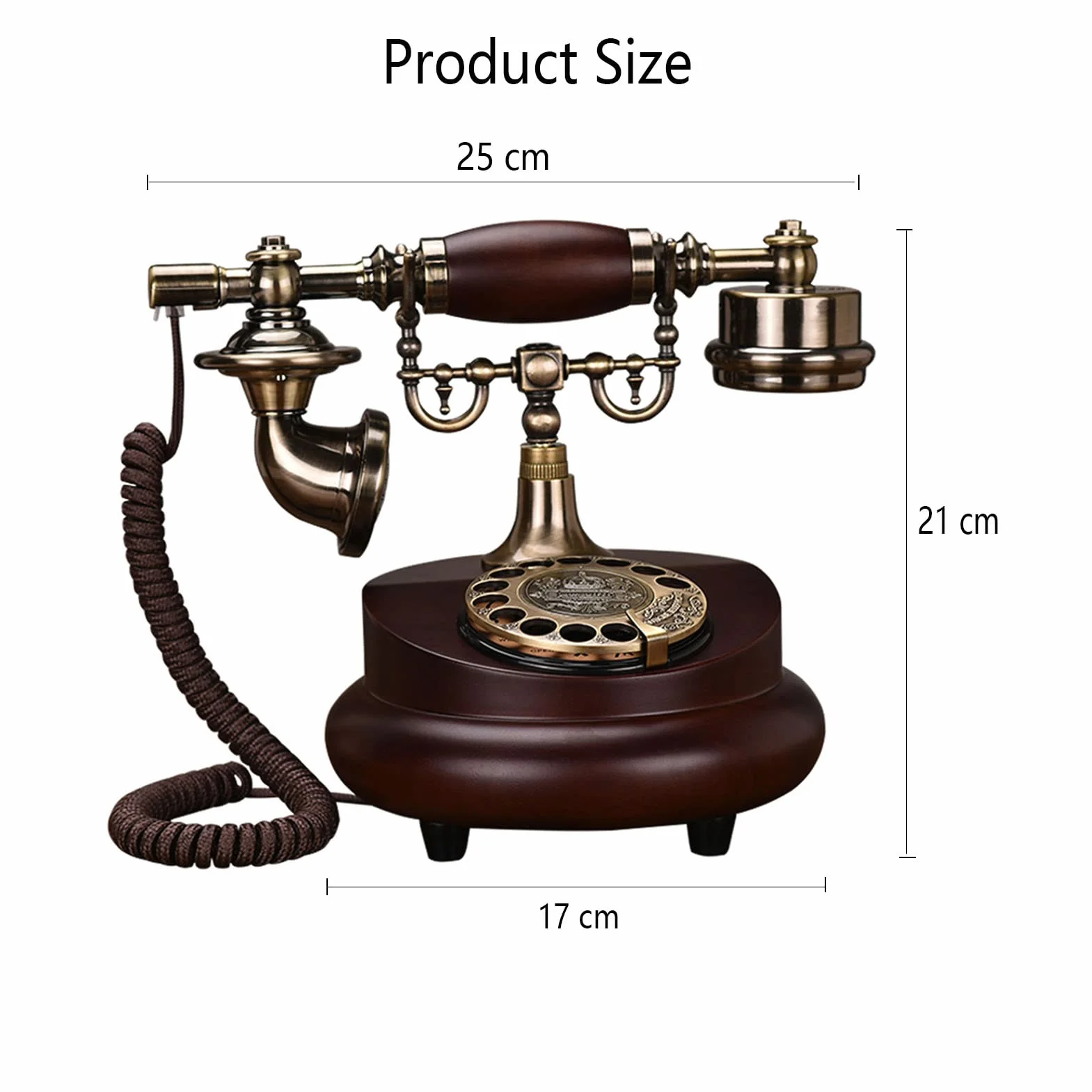 Telefon stacjonarny retro, Telefon stacjonarny przewodowy z tarczą obrotową i funkcją ponownego wybierania Rozmiar 25x17x21 cm