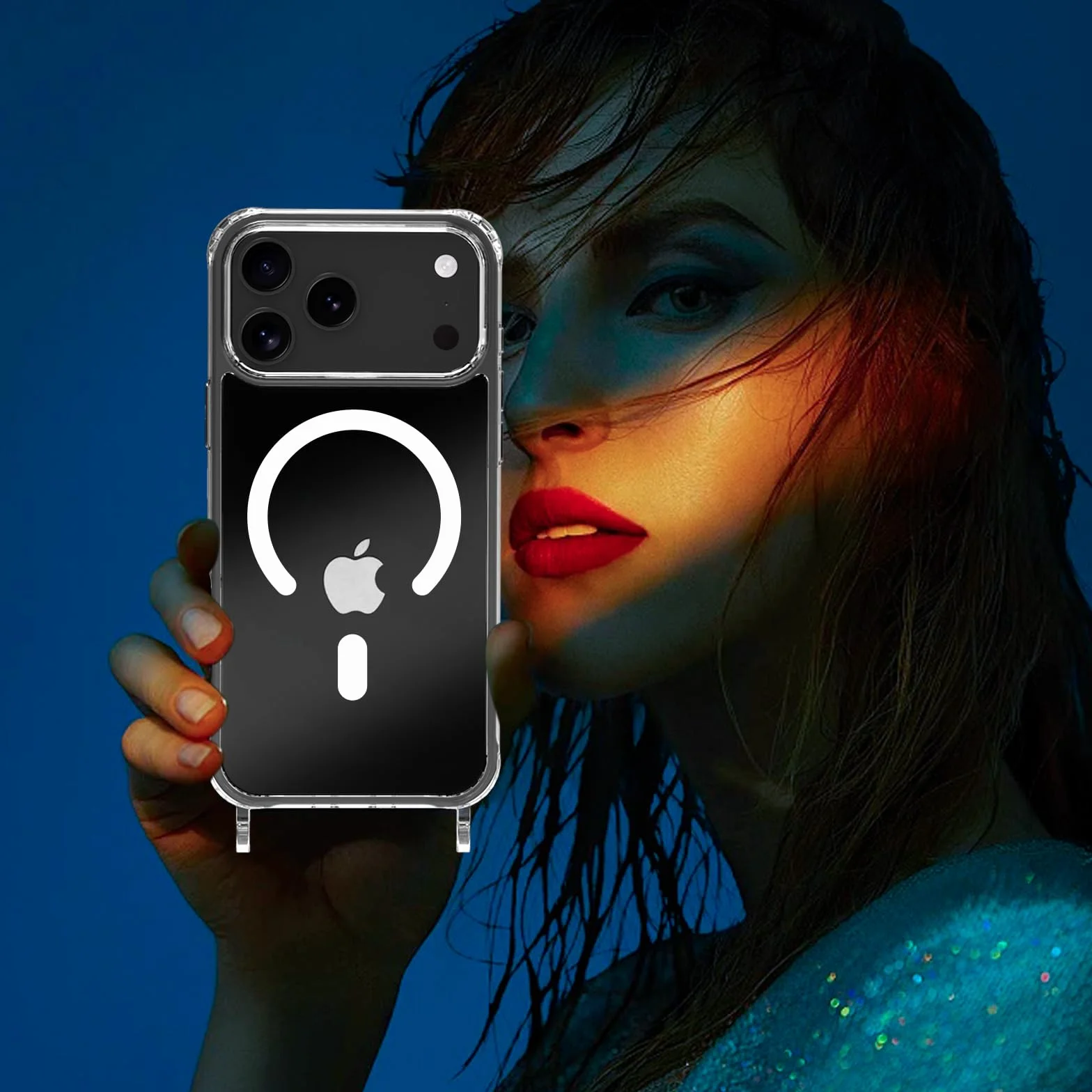 Nupcknn Etui na iPhone 17 Pro Magnetische z Paskiem, 2 Ochraniacze Ekranu, 2 Ochraniacze obiektywu aparatu, przezroczysty magnetyczny wisiorek, odpinany i regulowany pasek, ochrona przed wstrząsami.