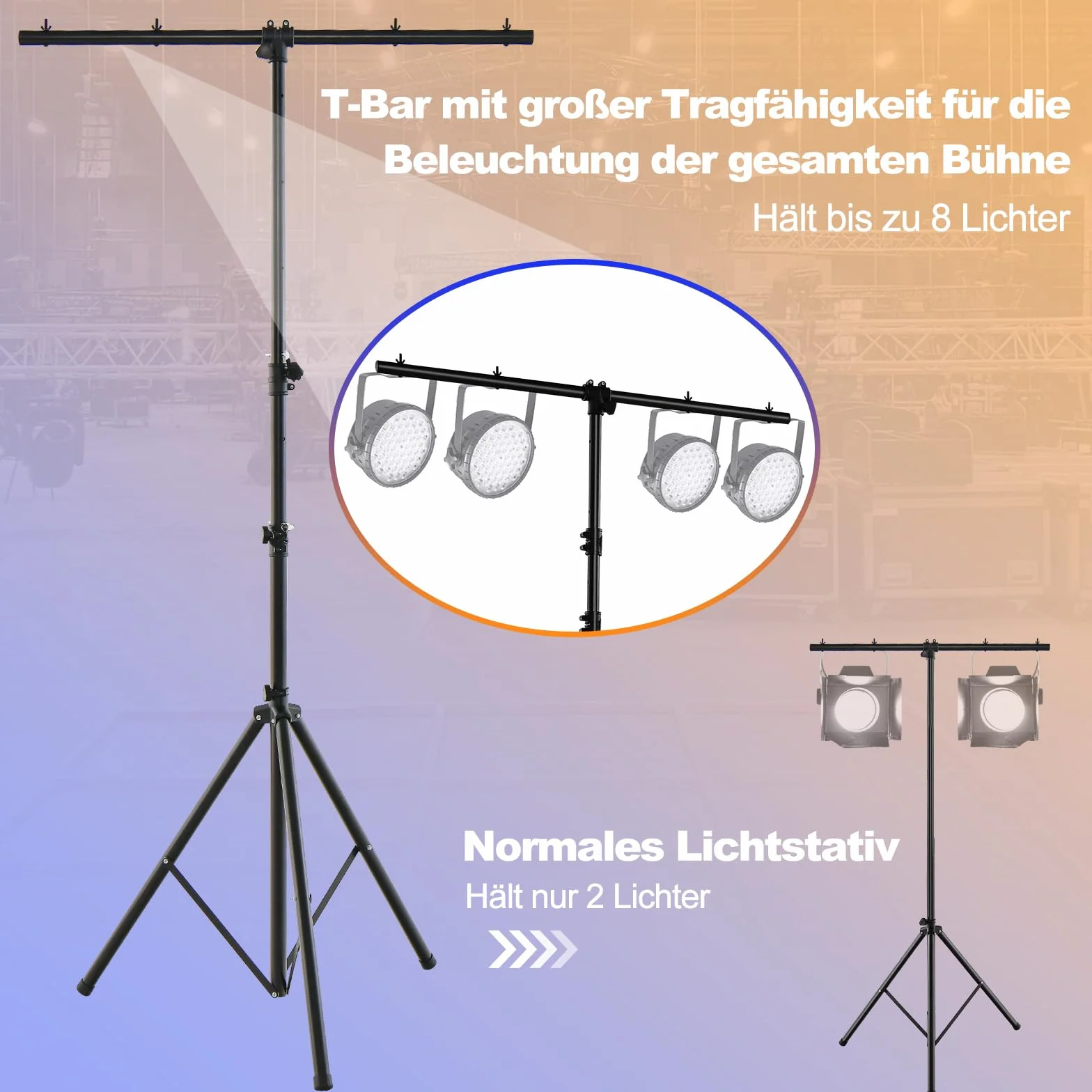 COSTWAY Aktywny statyw świetlny dla DJ o długości 350 cm, regulacja wysokości 180-360 cm, z metalu, statyw oświetleniowy z wysuwanymi drążkami T, obciążenie do 100 kg, na koncerty, teatry i imprezy
