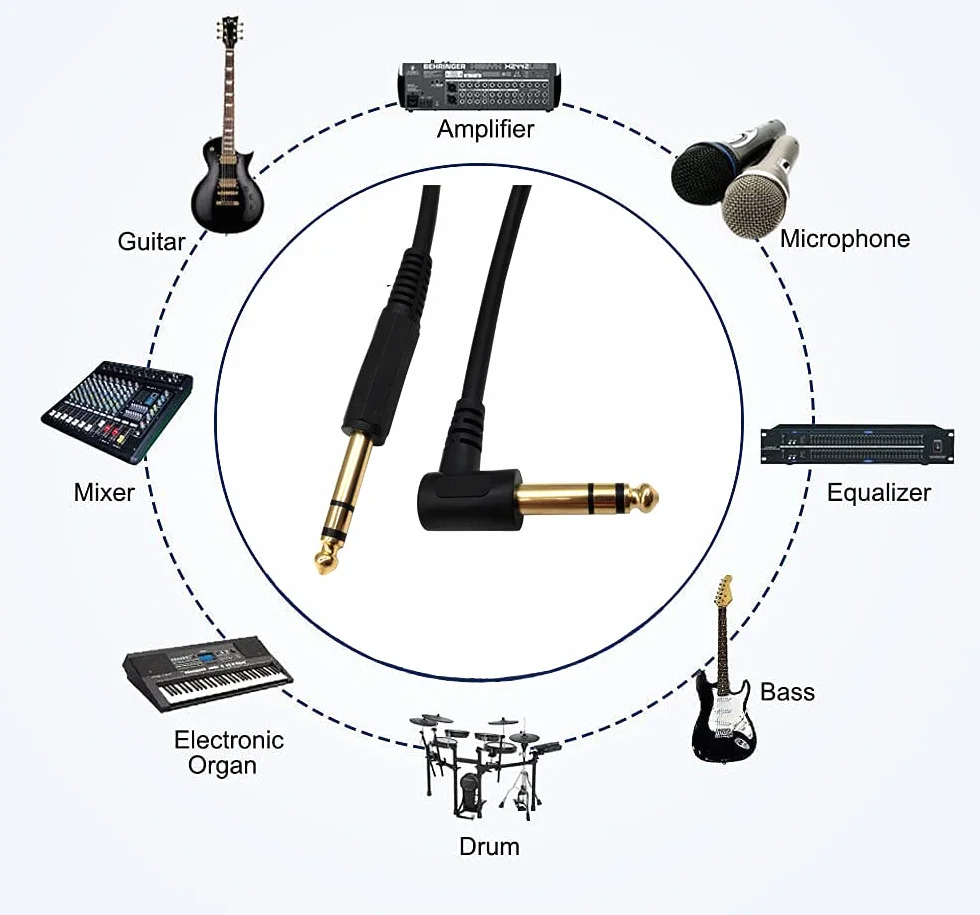 Kabel instrumentu gitarowego 1/10.2 cm, kąt 90 stopni, 6,35 mm, TRS Jack męski na 1/10.2 cm TRS męski kabel audio do gitary elektrycznej, gitary basowej, elektrycznej i innych (1,8 m)