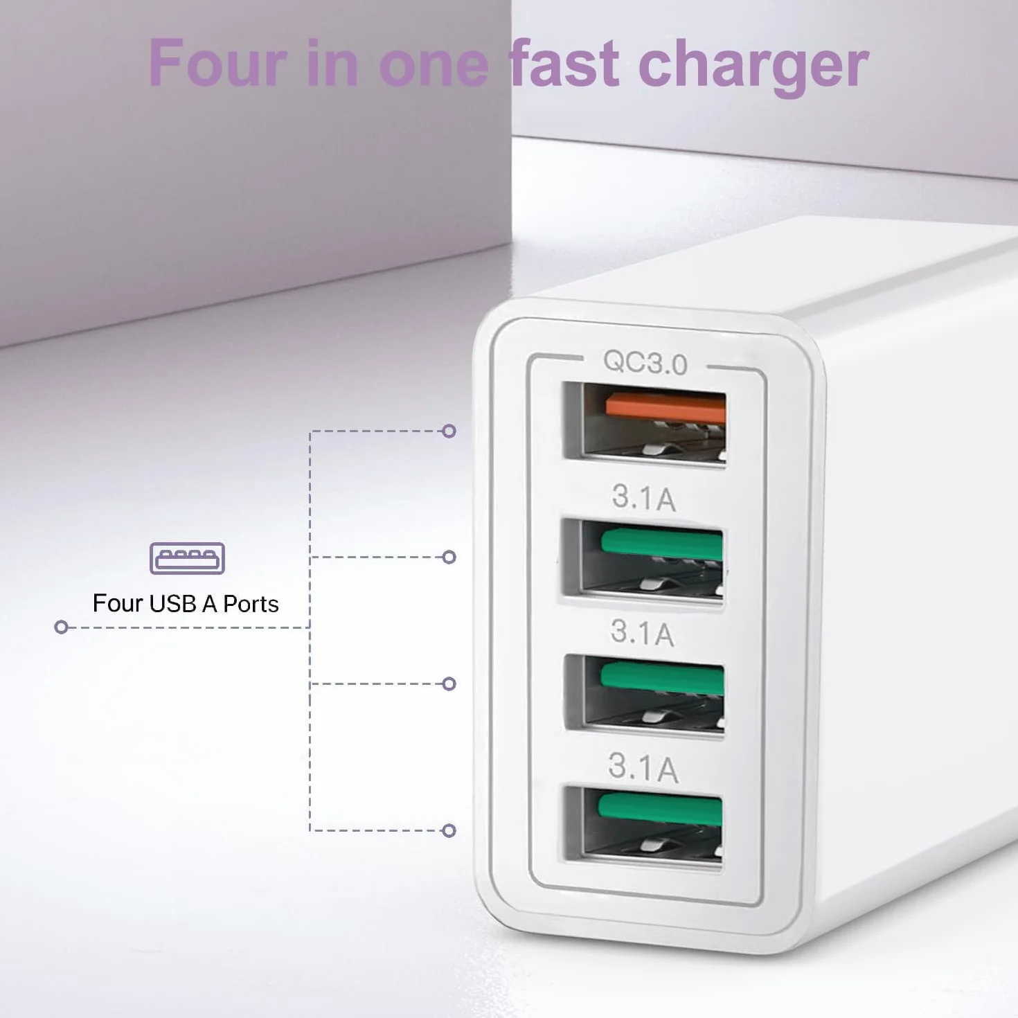 Ładowarka USB 4-portowa 33 W Smart QC 3.0, kompatybilna z iPhone 11/12/13/14/15/16/SE/XS/XR/iPad/Samsung Galaxy S21/S22/S23/S24