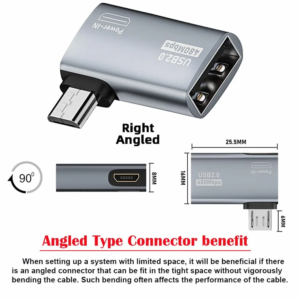Micro USB 2.0 na typ A żeński adapter hosta OTG 90 stopni kąt prosty z zasilaniem USB do telefonu tabletu