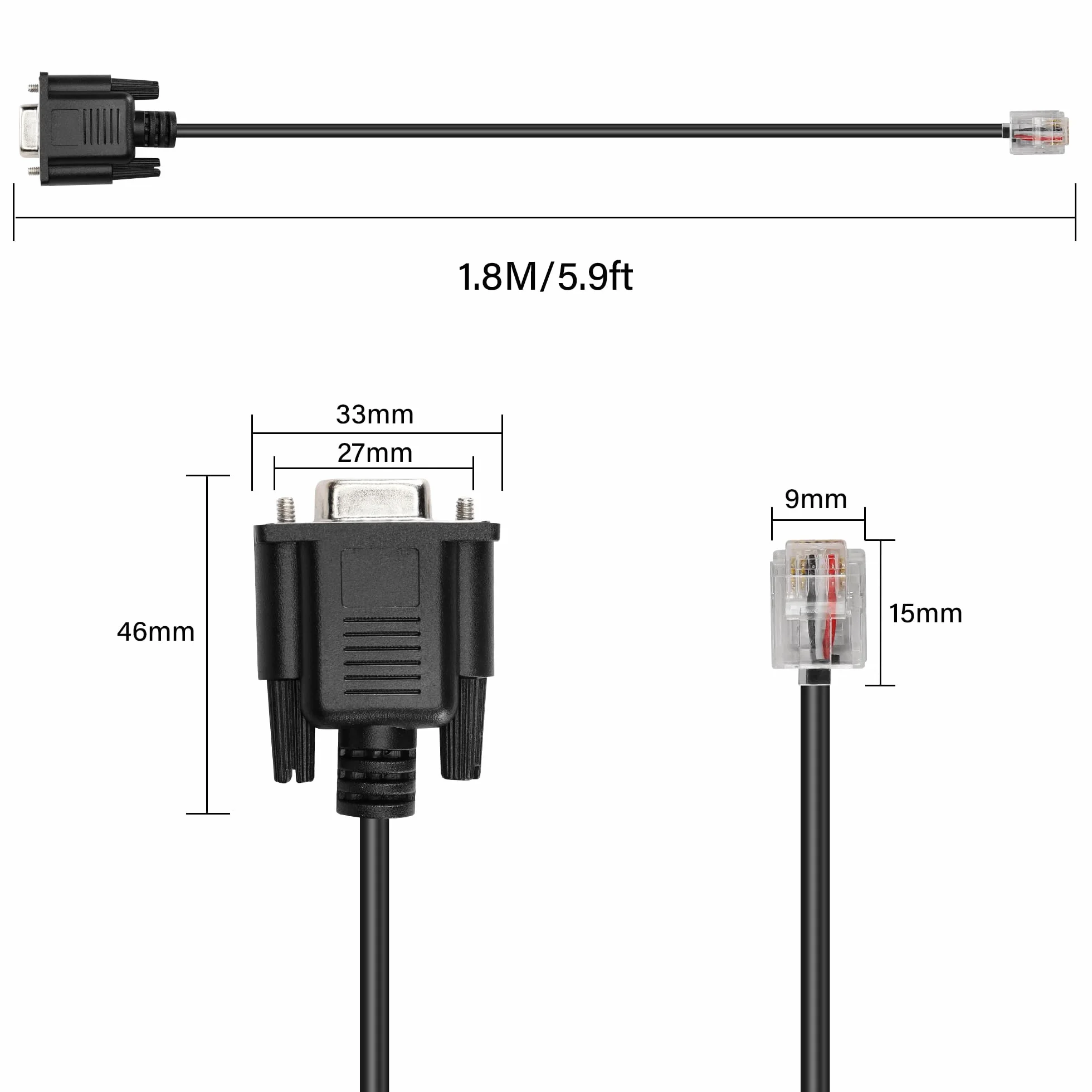GINTOOYUN DB9 do RJ11 DB9-pinowy żeński kabel męski na RJ11/RJ12 6P6C kryształ telefon wtyczka RS232 Adapter do debugowania kabla do APC, UPS, telefonu, sterowania przemysłowego komputera itp. (5,9FT