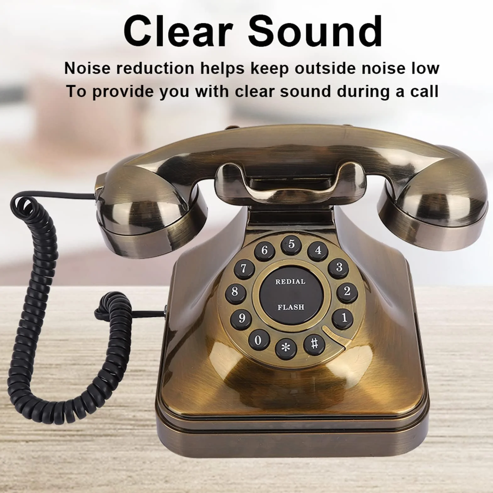 Ejoyous Antyczny telefon, retro vintage brązowy telefon stacjonarny staromodna tarcza z przyciskiem przewodowy telefon dekoracyjny rozmówca na biurko do domu biura hotelu dekoracja