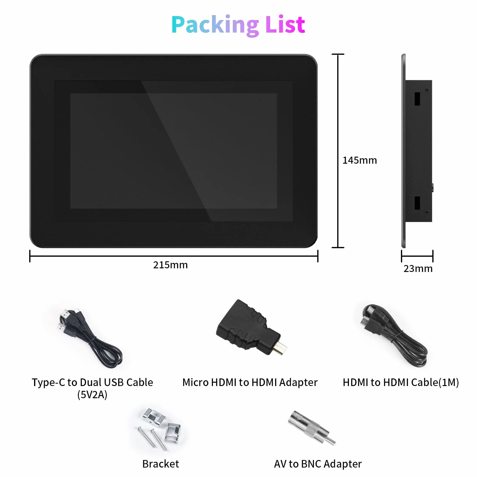 7-calowy ekran dotykowy, 1024 × 600 HD IPS mini monitor z wbudowanymi głośnikami/HDMI/VGA/AV do Raspberry Pi, PC, TV, DVD, CCTV