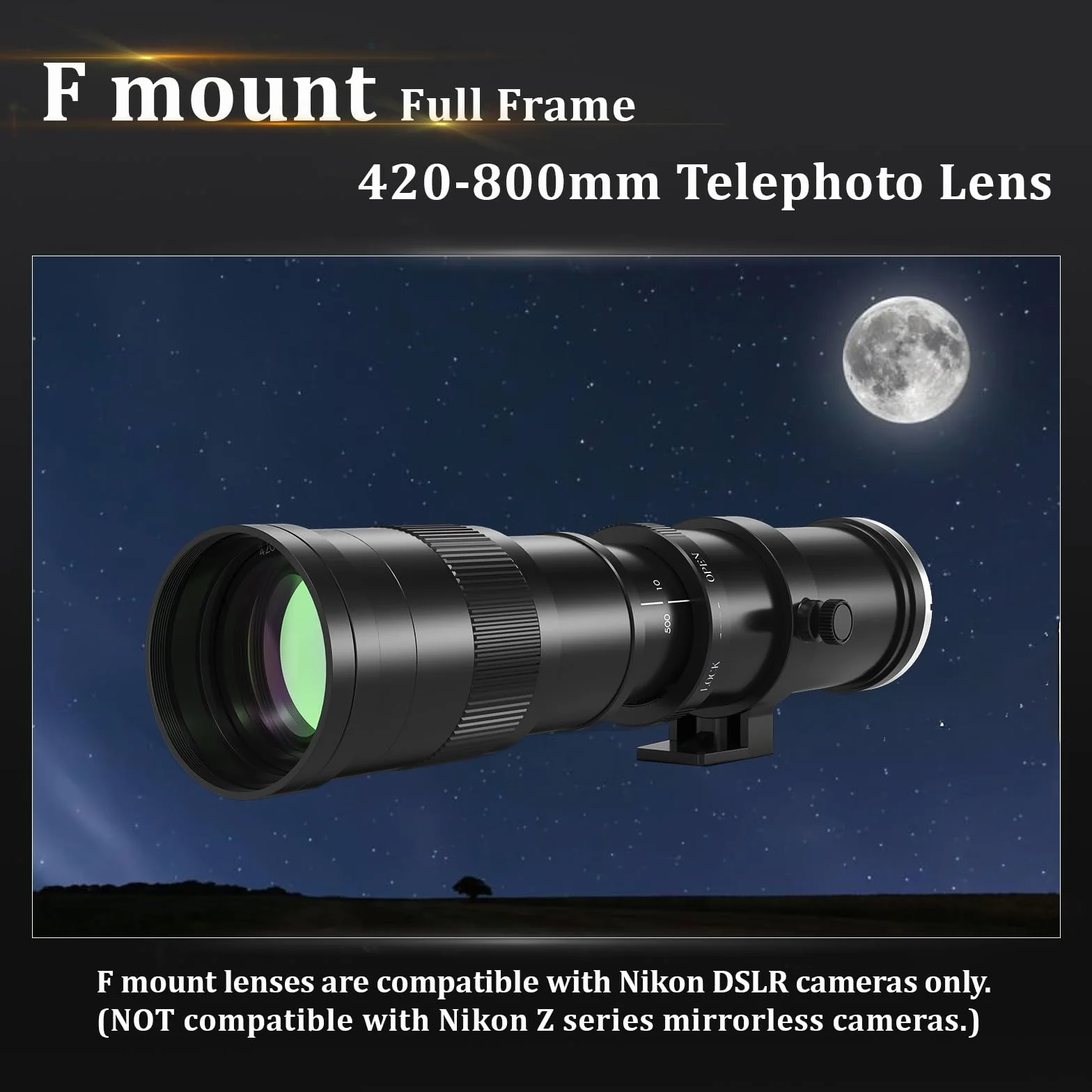 Teleobiektyw 420-800 mm do Nikon - Obiektyw F, Obiektyw Zmiennoogniskowy MF z ręczną regulacją ostrości do Nikon D3500 D850 D7500 D5600 D3400 D500 D7200 D5500 D750 D810 D3300 D5300 D610 D7100 itp. | Dla Nikon D3500 D850 D7500 D5600 D3400 D500 D7200 D5500