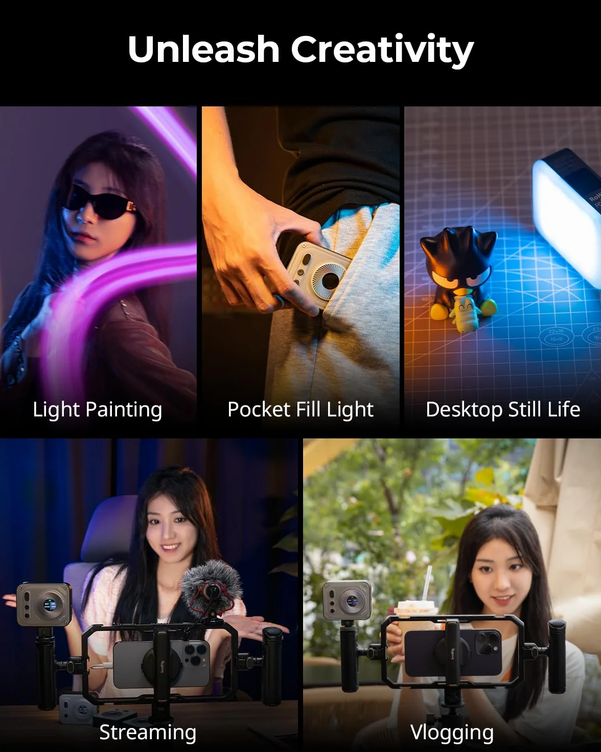 SMALLRIG Vibe P108 Pro RGB Video Light, Przenośna Lampa LED do Fotografii, Lampa do Zimnej Stopki, CRI95+, 2500-6500K, 12 Efektów, Akcesoria do Wypełniania światłem dla Twórców Treści - 4661