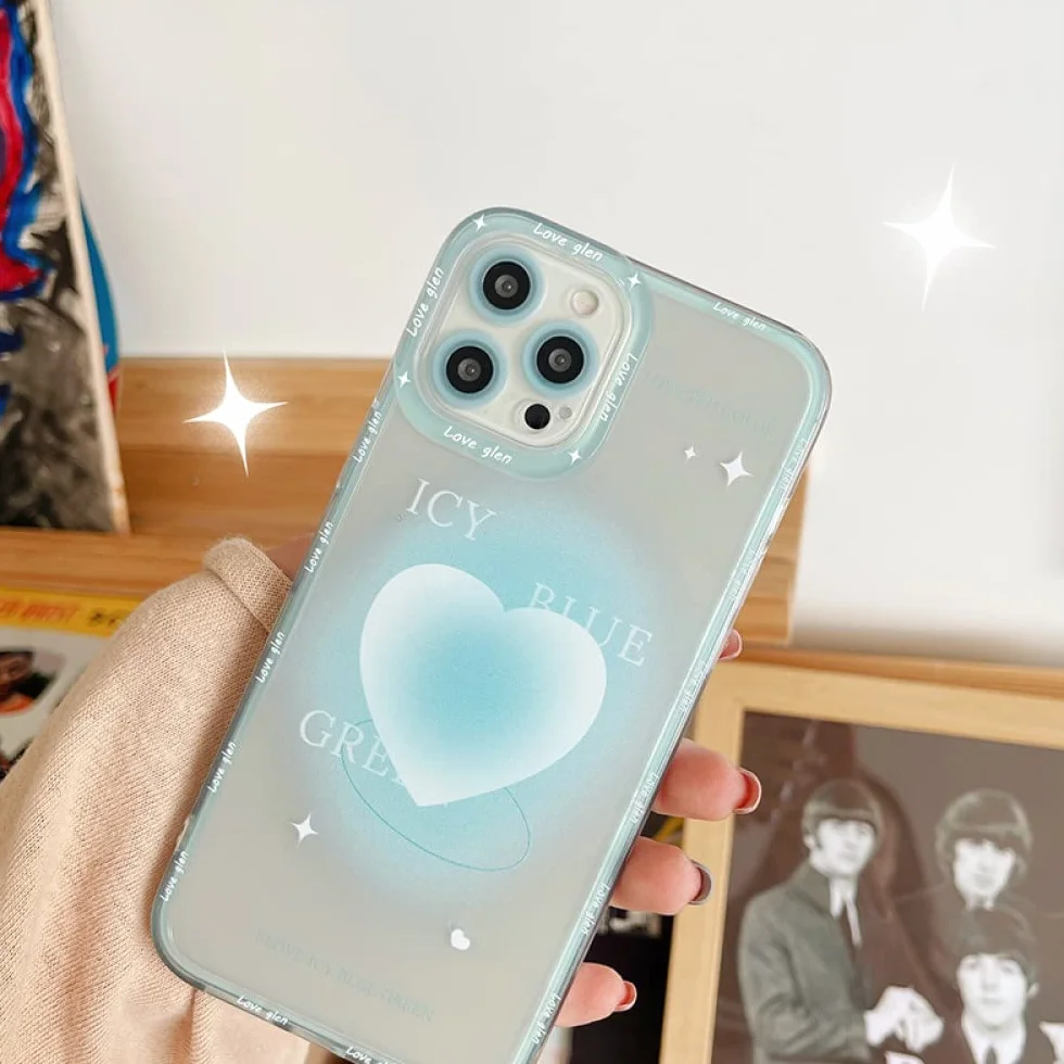 Niebieskie etui na telefon w kształcie serca dla iphone 12 11 Pro Max X XS XR 7 8 Plus odporne na wstrząsy silikonowe etui chroniące przed upadkiem, 1 dla iPhone11 Pro