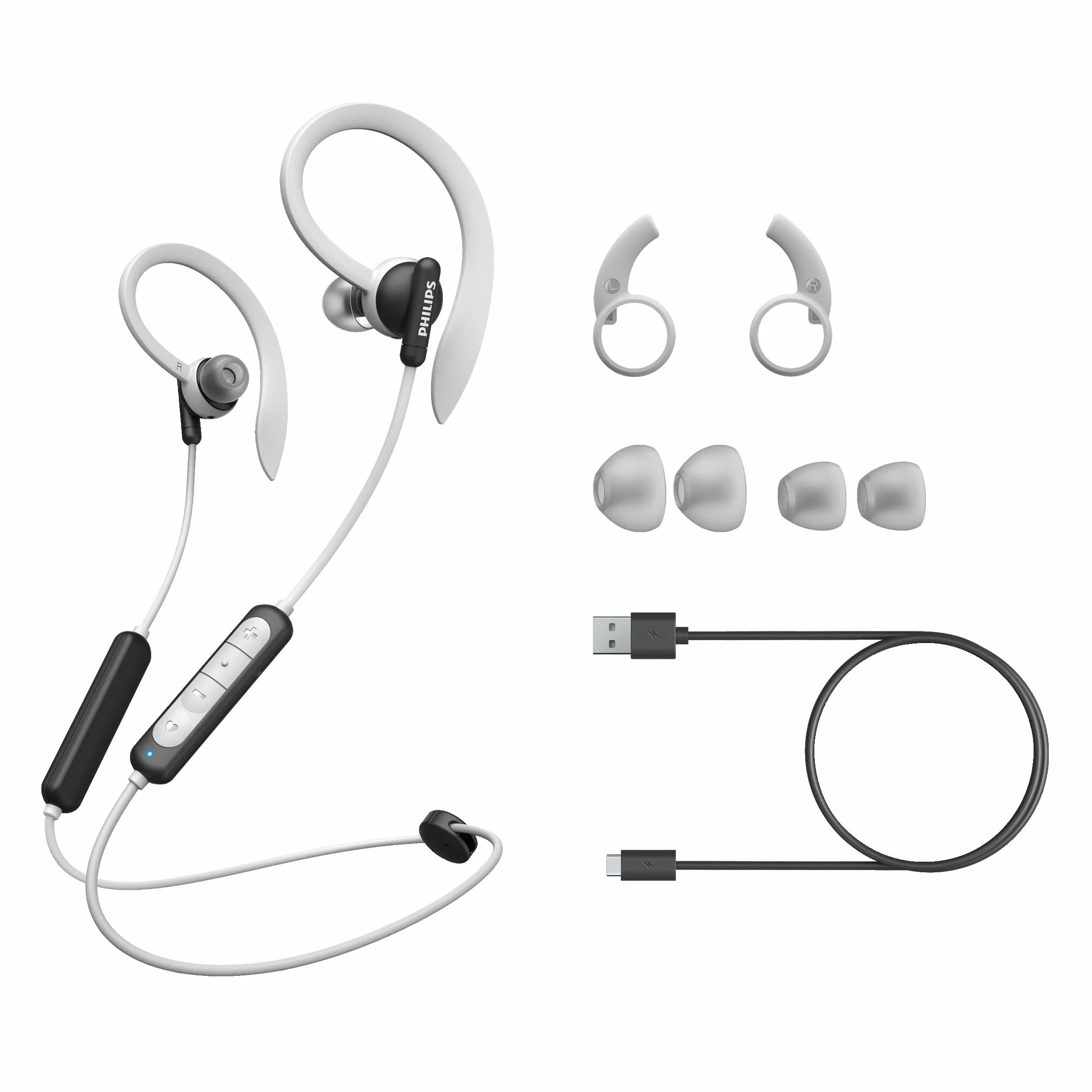 Philips A4205BK Bezprzewodowe sportowe słuchawki Bluetooth w uchu (Monitor tętna, Mikrofon, Sterownik Neodymowy 10 mm, Wodoodporny IPX5, Szybkie ładowanie)