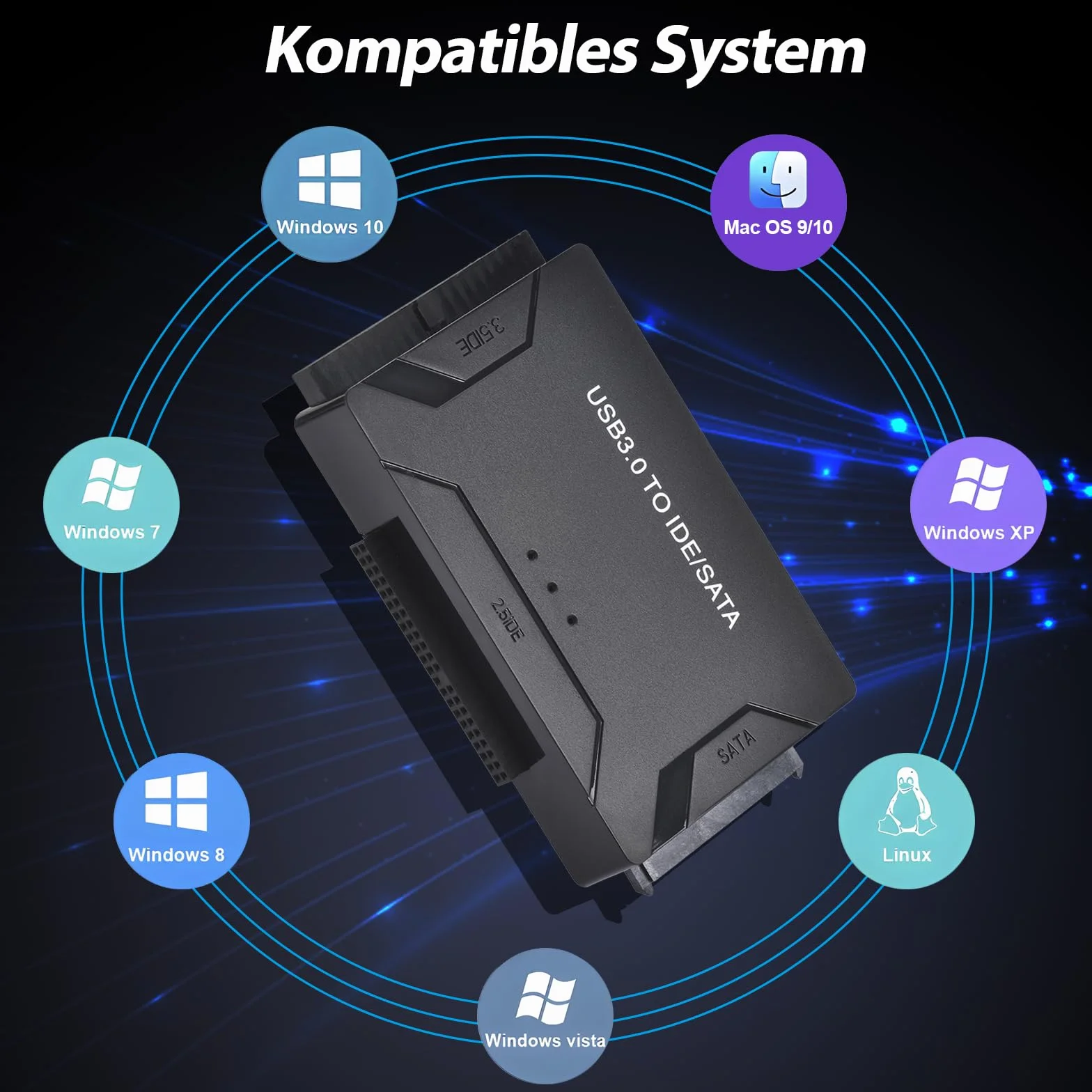 Adapter dysku twardego USB 3.0 na IDE/SATA do dysków twardych 2,5 cala i 3,5 cala HDD/SSD, adapter USB SATA Converter Kompatybilny z Windows 10/8/7/XP/Vista, Mac OS, Linux itp. (z źródłem