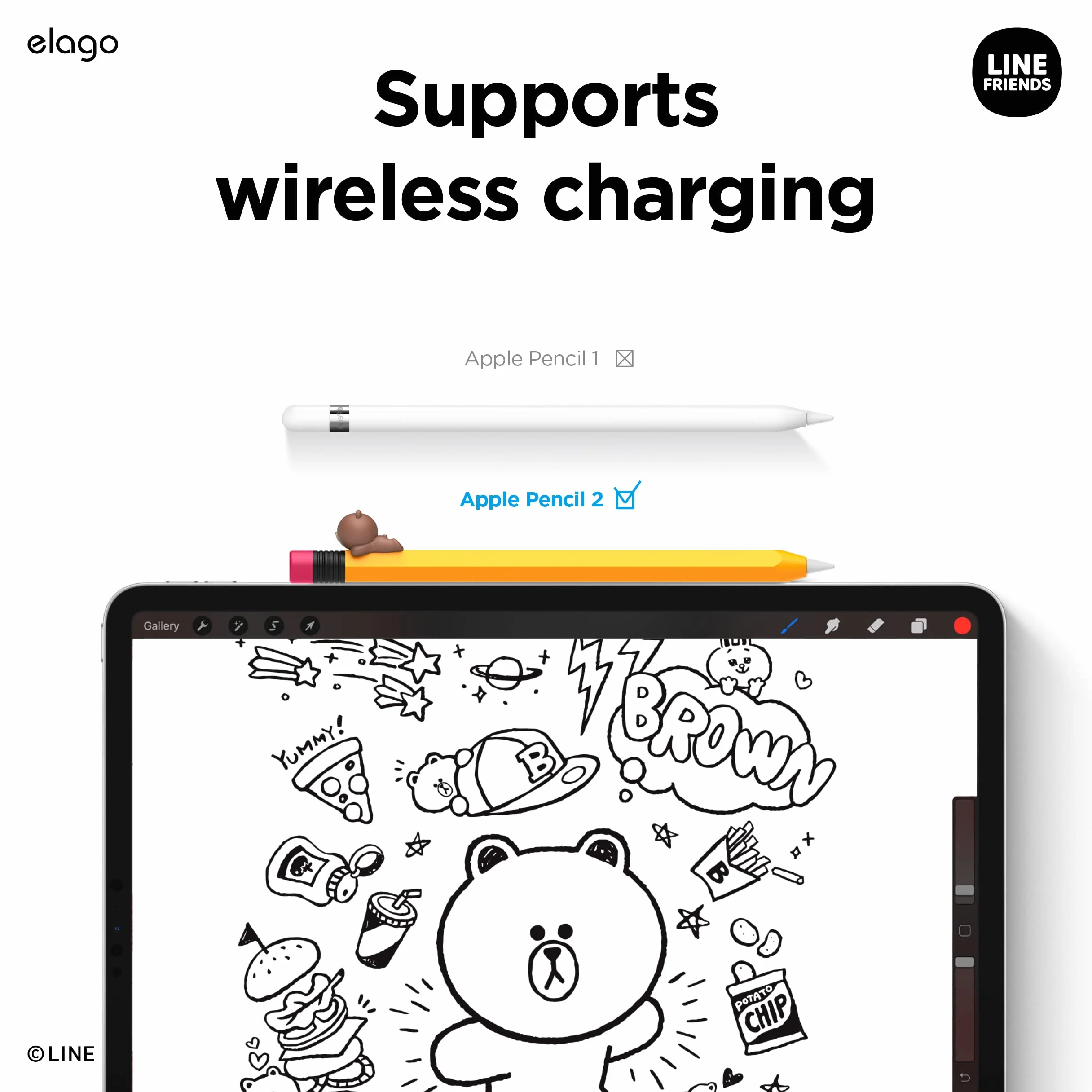 elago LINE Friends piórnik Apple Pencil 2 generacji silikonowy pokrowiec ochronny brązowy