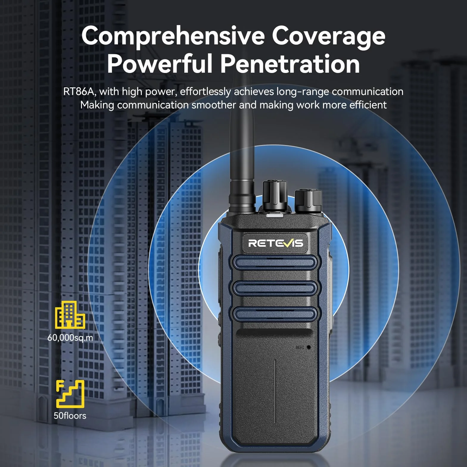 Retevis RT86A Walkie Talkie Dalekiego Zasięgu dla Dorosłych z 6-drożną łAdowarką, Akumulatorem 2500 mAh, Połączeniami Grupowymi, Wytrzymałym Dwukierunkowym Radiotelefonem dla Firm (6 Sztuk, Czarny)