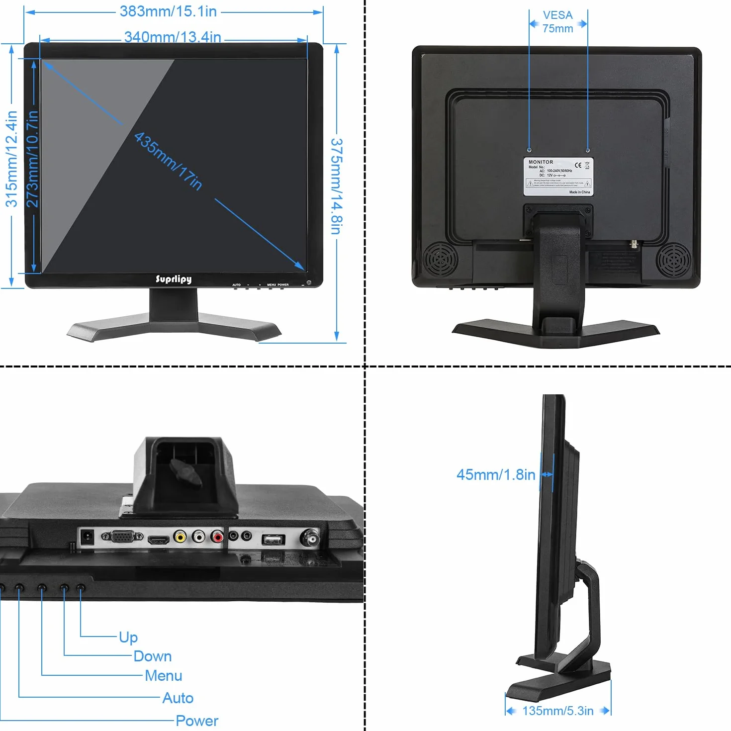 43,2 cm (17 cali) ekran dotykowy, 1280 x 1024, obsługuje HDMI, VGA, AV, USB, BNC, 10 pojemnościowych monitorów TFT LED do komputerów PC, laptopów, Xbox, PS5, PS4, przełączników, systemów POS,