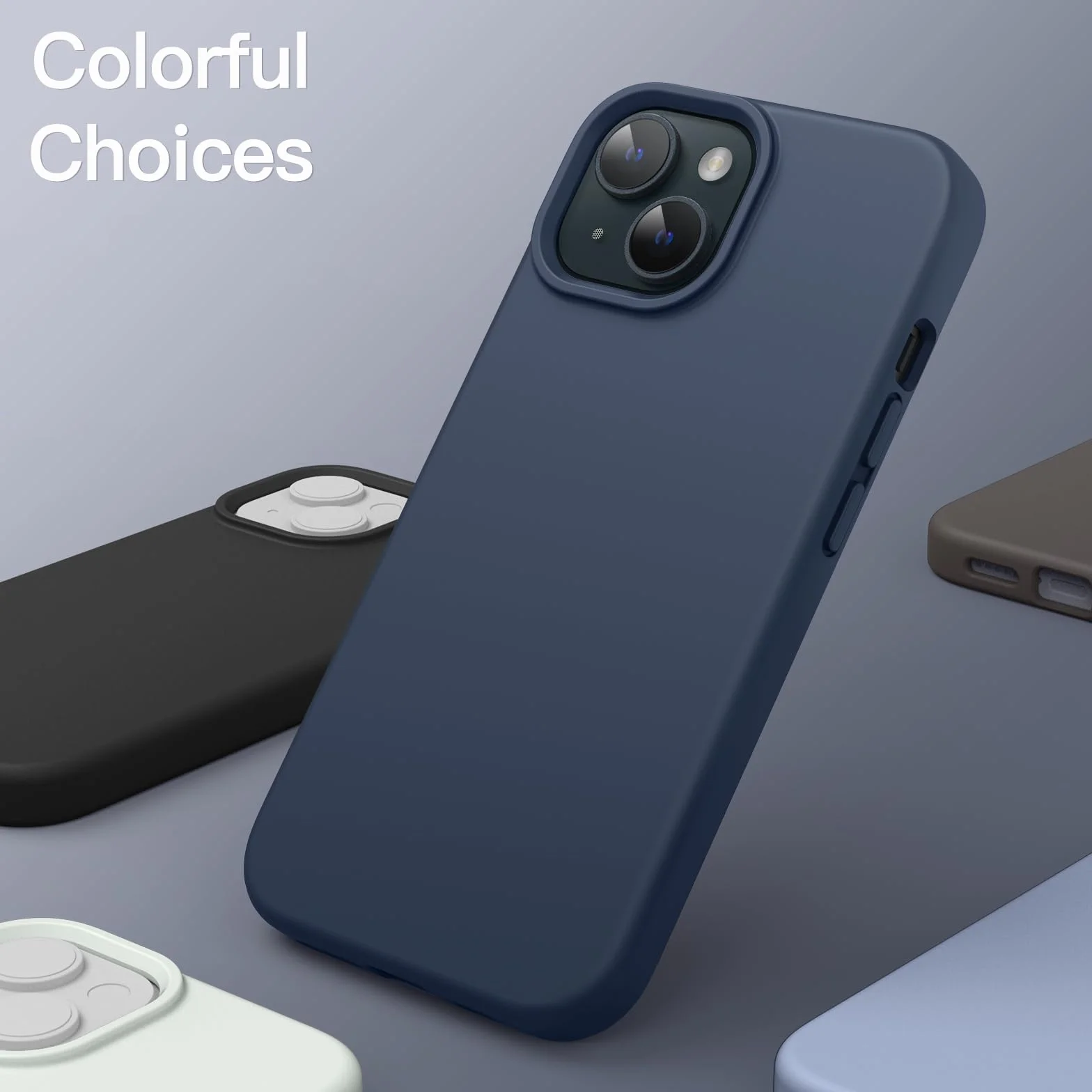 JETech Silikonowe Etui dla iPhone 15 6,1 Cala, Jedwabisty Miękki w Dotyku Futerał Ochronny na Całe Ciało, Odporny na Wstrząsy Case (Sztormowy Błękit)