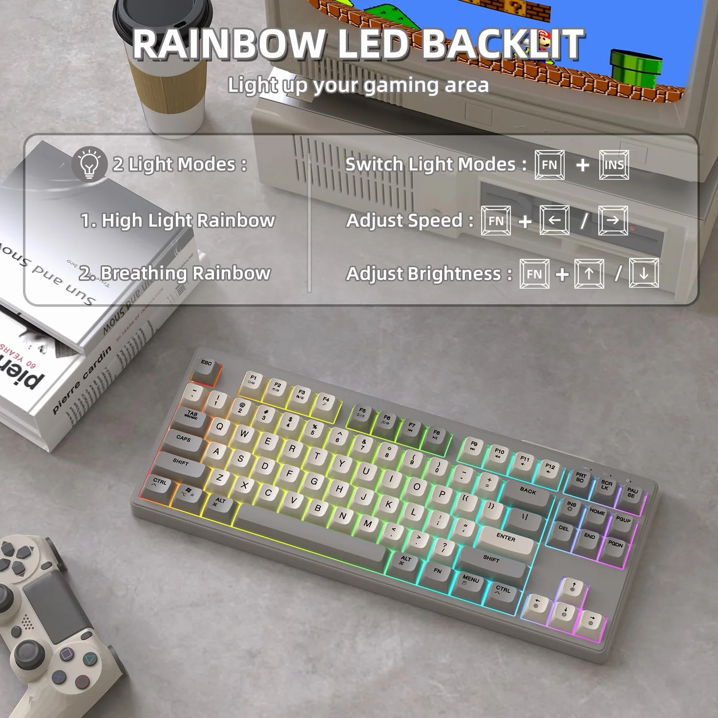 M87 TKL – bezprzewodowa klawiatura do gier z dwoma trybami, Bluetooth/2,4 GHz, nasadka na klawisze z PBT, akumulator 4000 mAh, podświetlana klawiatura w kolorze tęczy z wyczuciem mechanicznym – Ser