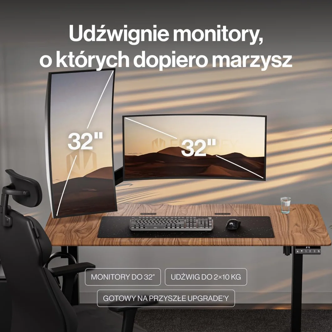 ENDORFY Atlas GS Double, Podwójne Gazowe Ramię do 2 Monitorów 13-32", Udźwig 2x10 kg, Regulowany Uchwyt Biurkowy VESA 75x75/100x100, Funkcja Pivot 180°, System Zarządzania Kablami, Czarny