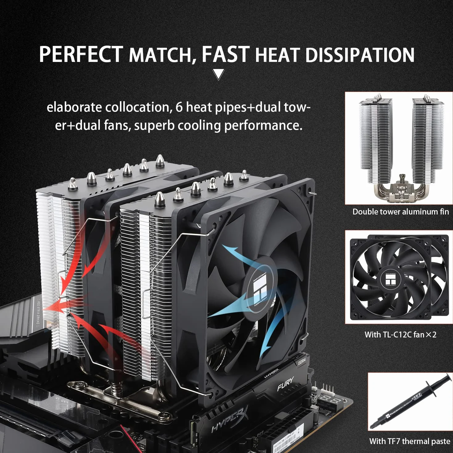 Thermalright Peerless Assassin 120 SE CPU Air Cooler, Dual Tower 6 Heat Pipe, podwójny wentylator procesora TL-C12C PWM 120 mm, do AMD AM4/AM5/Intel LGA 1700/1150/1151/1200, technologia AGHP