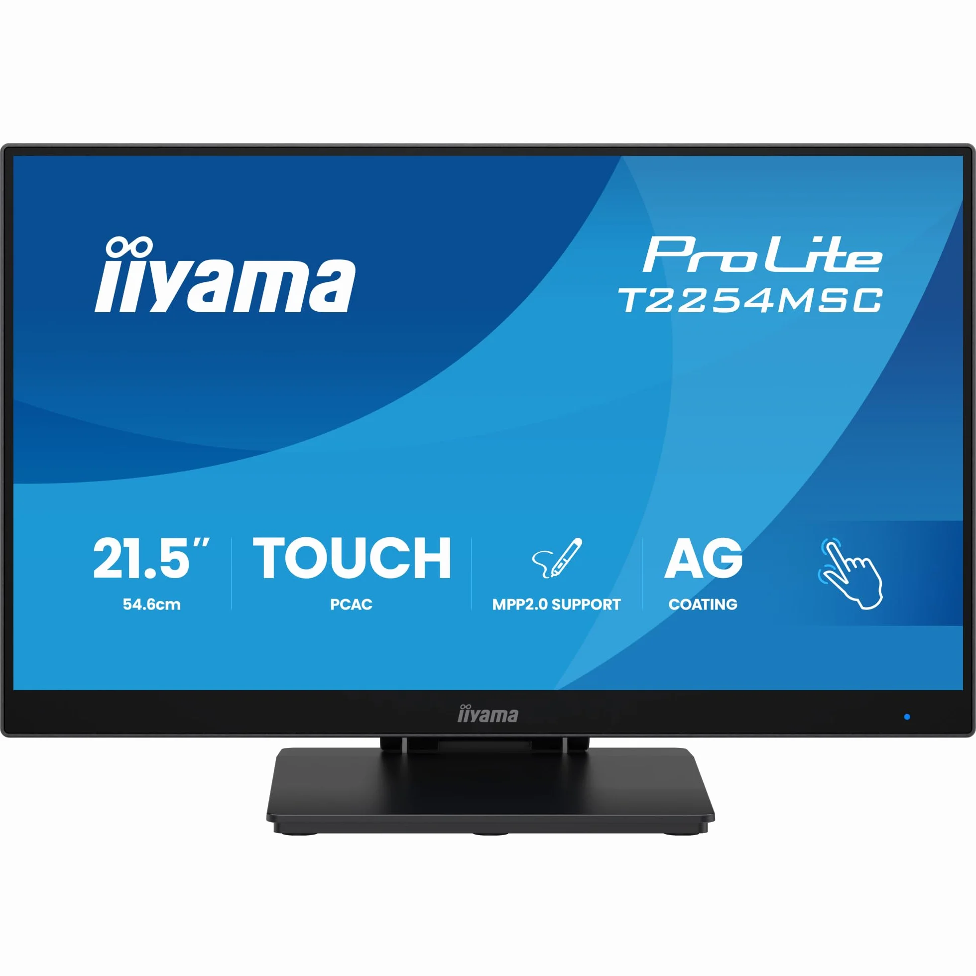 iiyama Prolite T2254MSC-B2AG 54,6 cm 21,5" monitor LED IPS Full-HD 10-punktowy Multitouch Optical-Bonded pojemnościowy HDMI DP USB 3.2 powłoka antyodblaskowa regulacja wysokości 7H MPP2.0 czarny