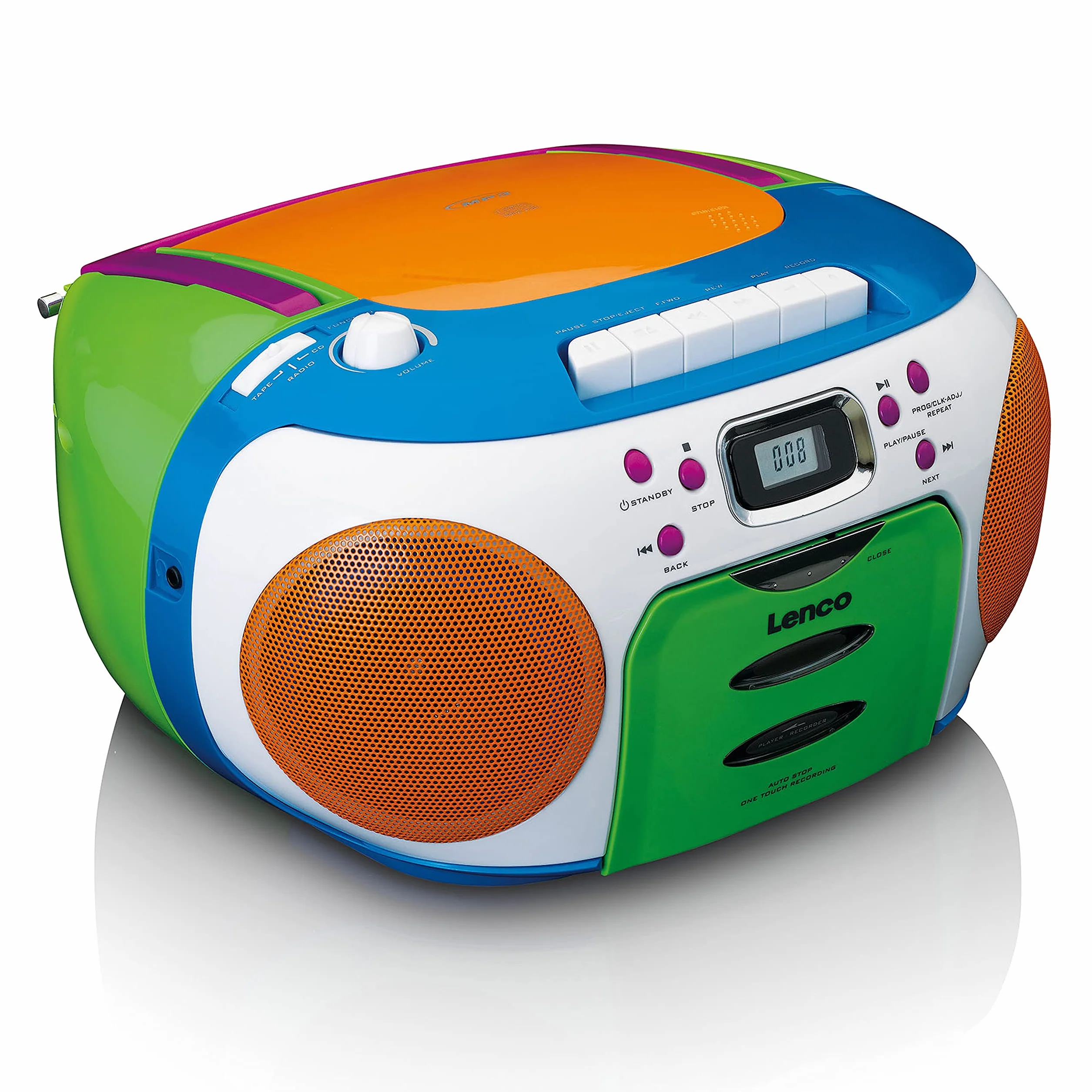 Lenco SCD-971 Radio Dziecięce Kasetowe z CD - Odtwarzacz CD i Kasetowy - Głośnik Stereo - Wejście Na Słuchawki - Pamięć Utworów - Wielokolorowe