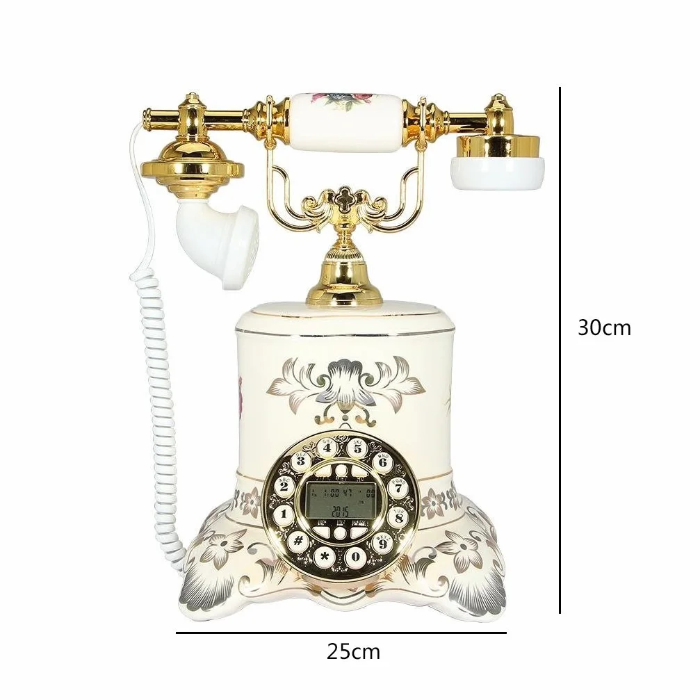 Telefon w stylu retro/antycznym/telefon z wybieraniem klawiszy/z funkcją głośnomówiącą i identyfikacją dzwoniącego, przewodowy telefon z ceramiki i mosiądzu, stacjonarny telefon stacjonarny