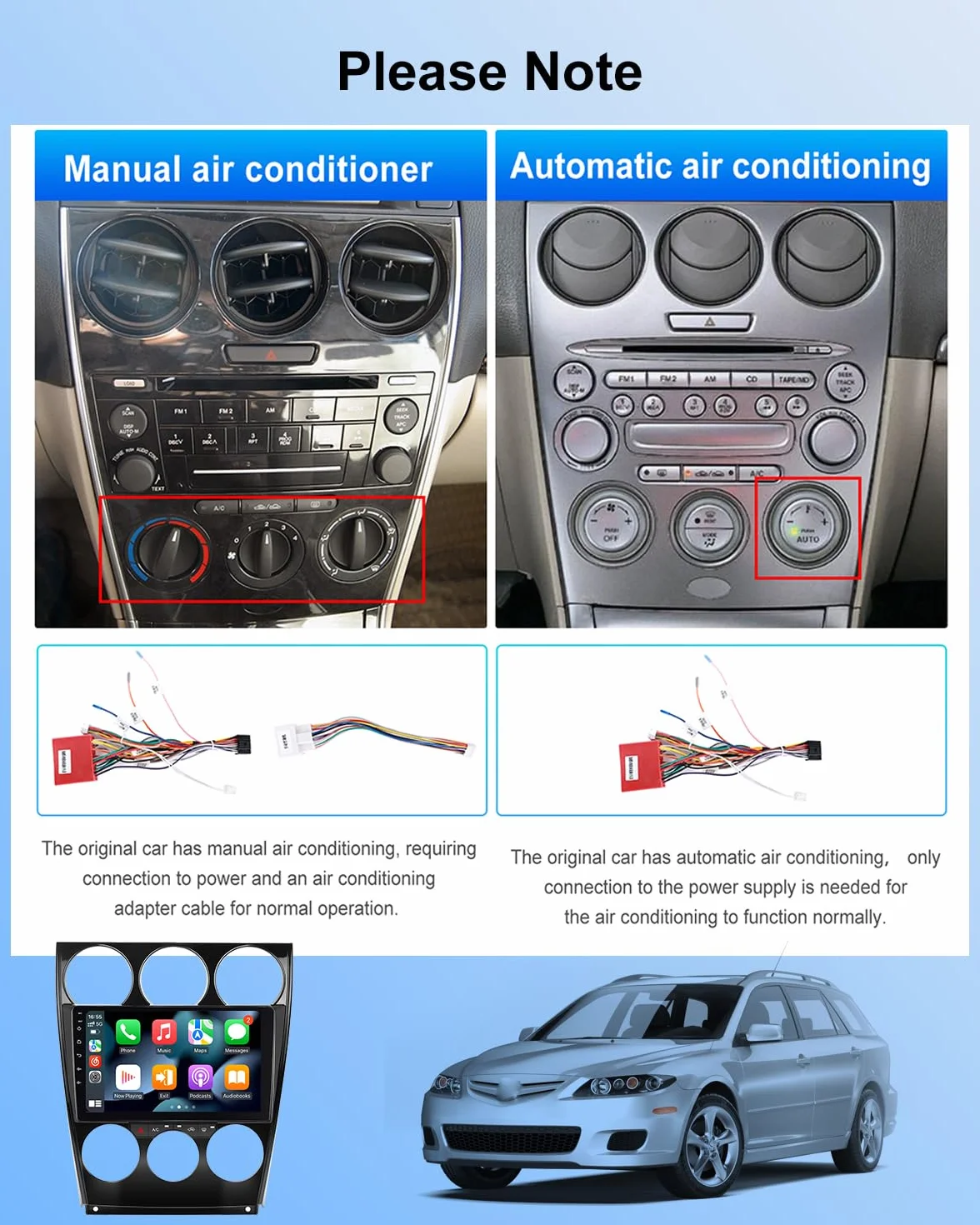 NHOPEEW 2+64G 9-calowe radio z Androidem do Mazdy 6 2002-2015 - bezprzewodowe CarPlay i Android Auto nawigacja GPS, sterowanie kierownicą, FM RDS, dzielony ekran + kamera cofania