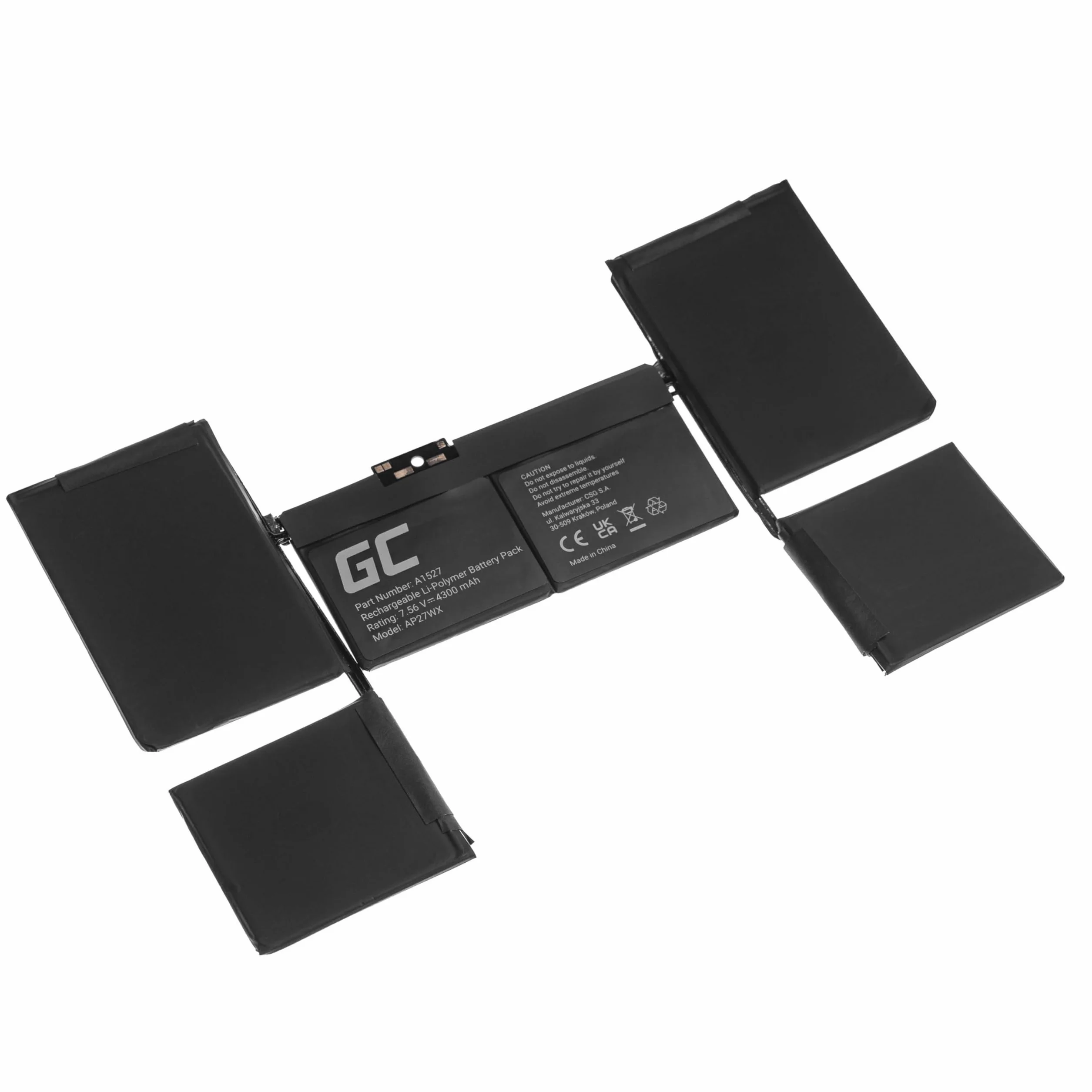 Green Cell Bateria A1527 A1705 do Laptopa Apple MacBook 12 A1534 (Early 2015, Early 2016, Mid 2017) (4300mAh 7.56V)