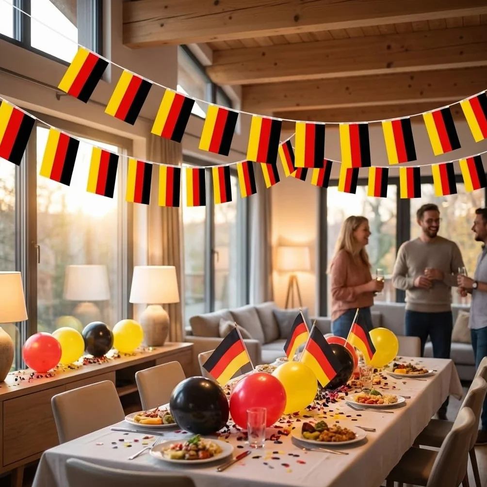 Girlanda z Flagi Niemiec Mistrzostwa Świata 2026 Proporczyki Dekoracyjne dla Kibica Łańcuch 30 Sztuk Flag 10Metrów 14x21cm Odporny Poliester na Imprezę Strefa Kibica Ogród Poliester DE