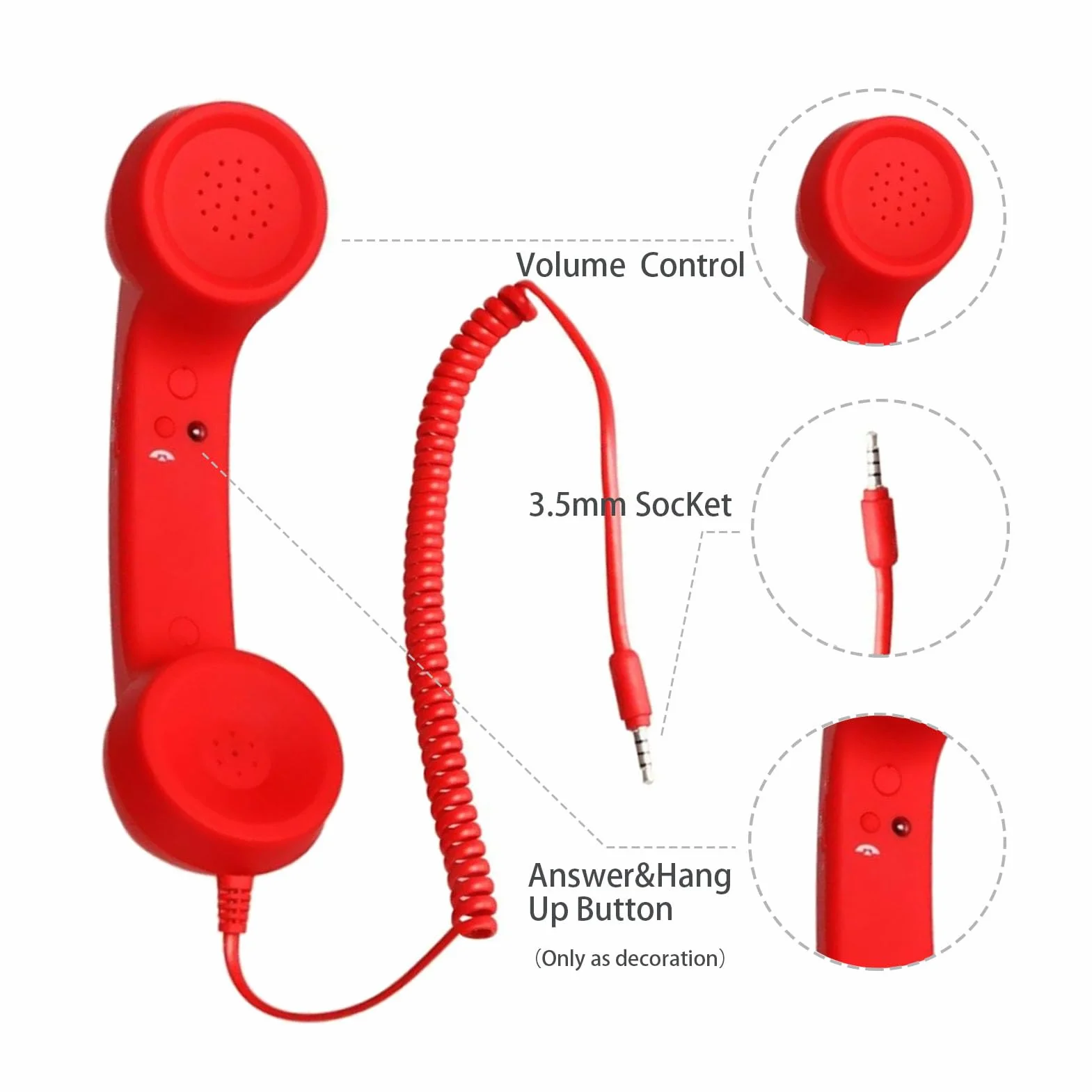 Retro Słuchawka Telefoniczna, Odbiornik Telefonu Komórkowego, Czysty Dźwięk i Promieniowanie, Głośnik z Mikrofonem i Mikrofonem 3,5 Mm do Smartfony do Telefonów Komórkowych