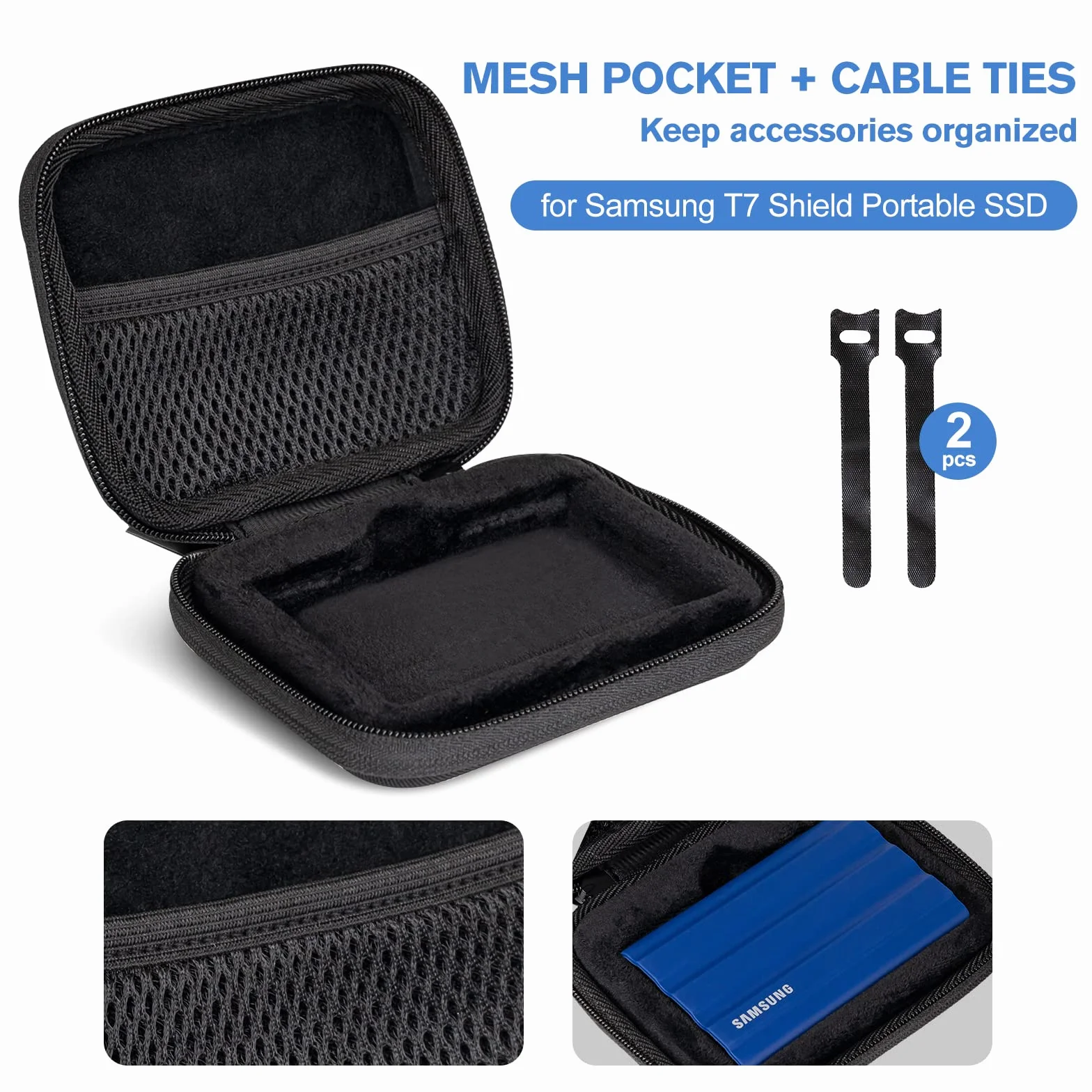 ProCase Etui do Samsung T7 Shield, twardy futerał EVA, odporny na wstrząsy, przenośny dysk SSD USB 3.2 1 TB