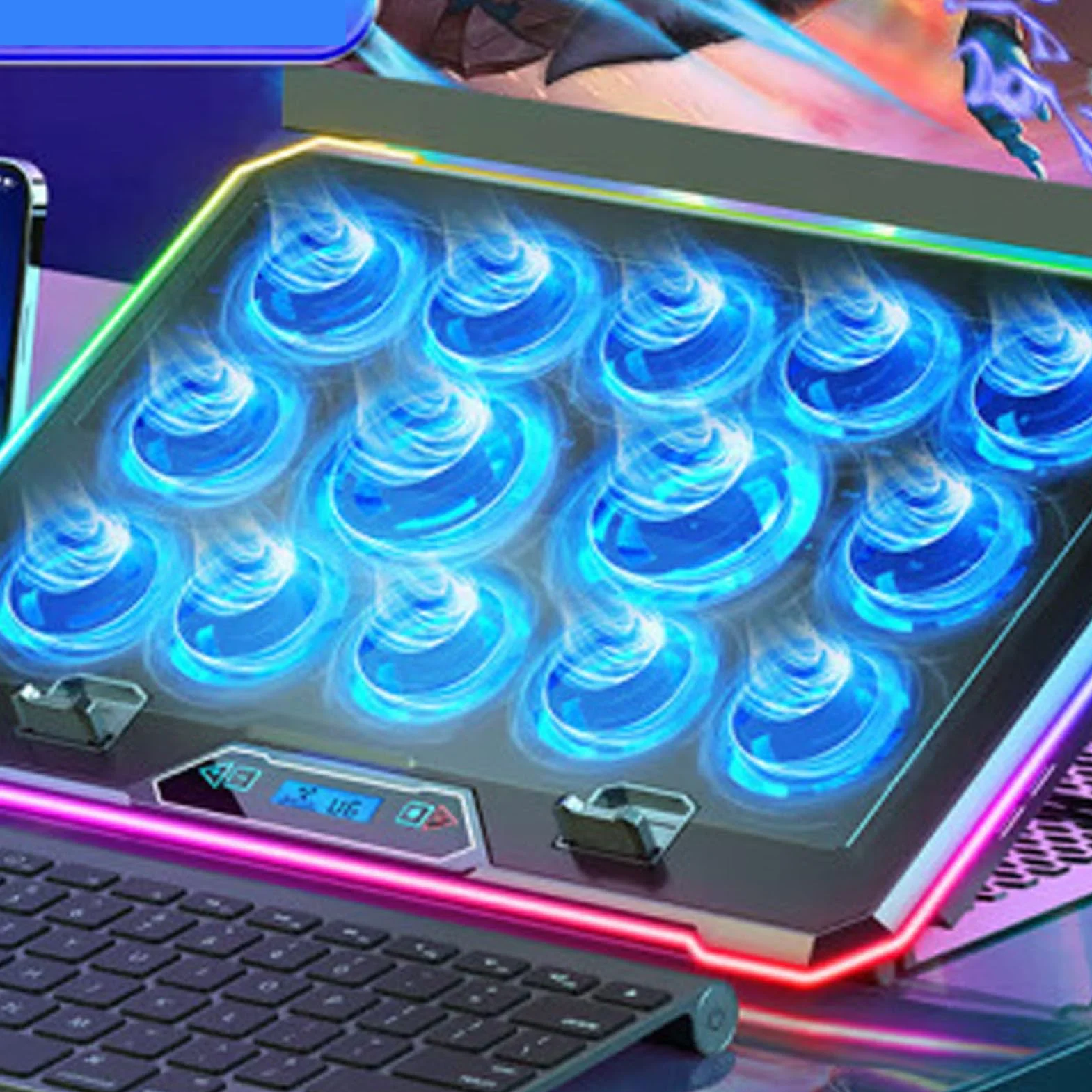 Generic Podkładka Chłodząca do Laptopa do Gier Wydajna Cicha 5 Regulowanych Prędkości Wentylatora Światła RGB dla Graczy Komputery 12-19" Stop Aluminium Materiał ABS (14 fanów)