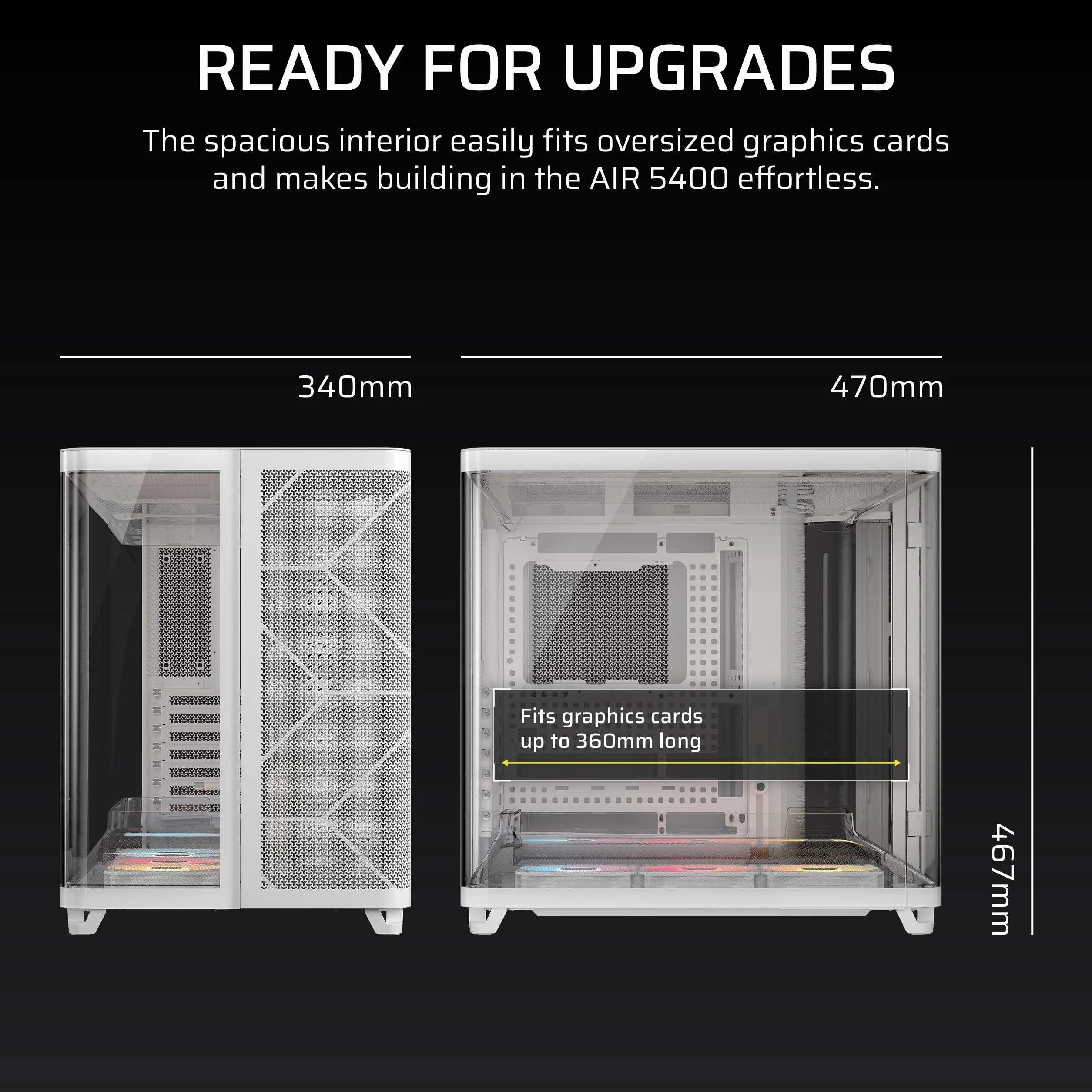CORSAIR AIR 5400 RS-R ARGB trzykomorowa obudowa Mid-Tower Panoramiczna PC – 3 x wstępnie zainstalowane wentylatory RS120-R ARGB, niski poziom hałasu, kanały o wysokim przepływie powietrza, tylna płyta