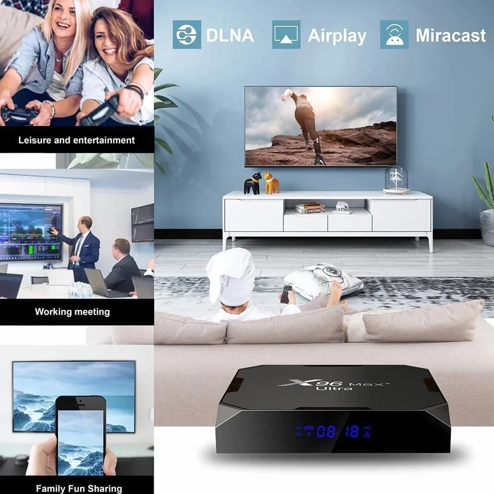 X96 Max Plus Ultra TV Box Android 11 Amlogic S905X4 4 GB 32 GB Obsługa AV1 8K Dual WiFi BT Obsługa klawiatury i8 Czarny