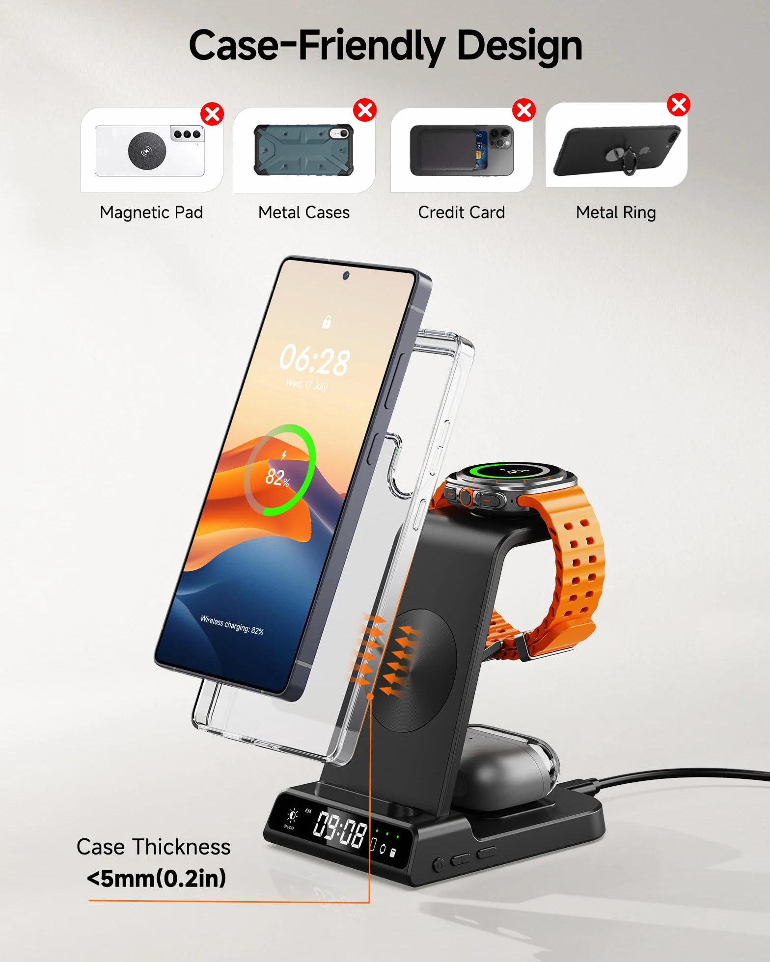 Bezprzewodowa ładowarka do Samsung Galaxy S24 Ultra/Z Flip 5/S23 Ultra/S23+, ładowarka do Galaxy Watch 6/6 Classic/5/4 i Buds 2/Pro