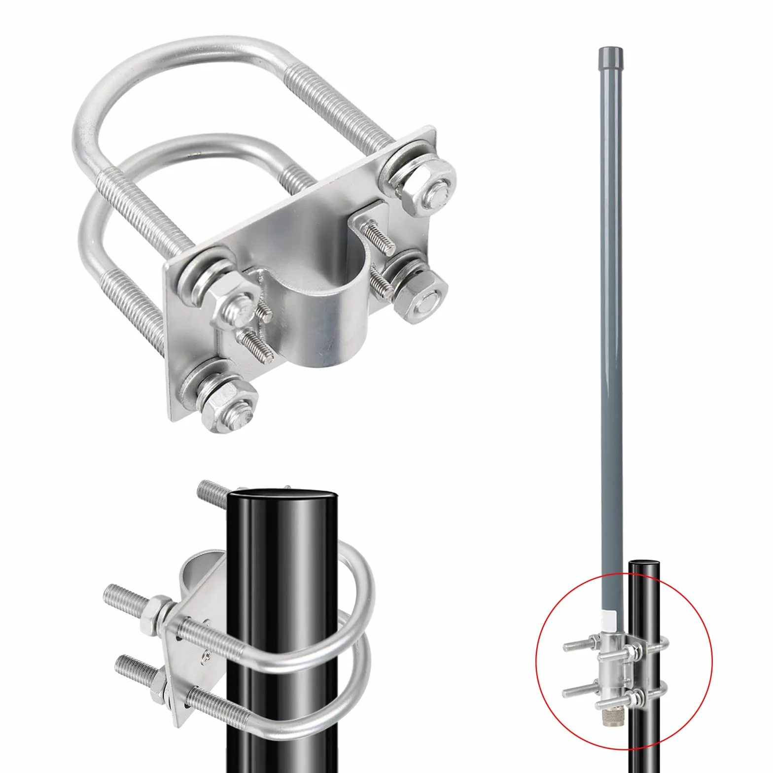 Maszt antenowy, uchwyt zaciskowy z bolcami U, zestaw mocujący, M8, płyta zaciskowa, montaż rurowy, sprzęt do anteny Lora, Helium Miner, antena WiFi, antena 4G LTE, antena TV