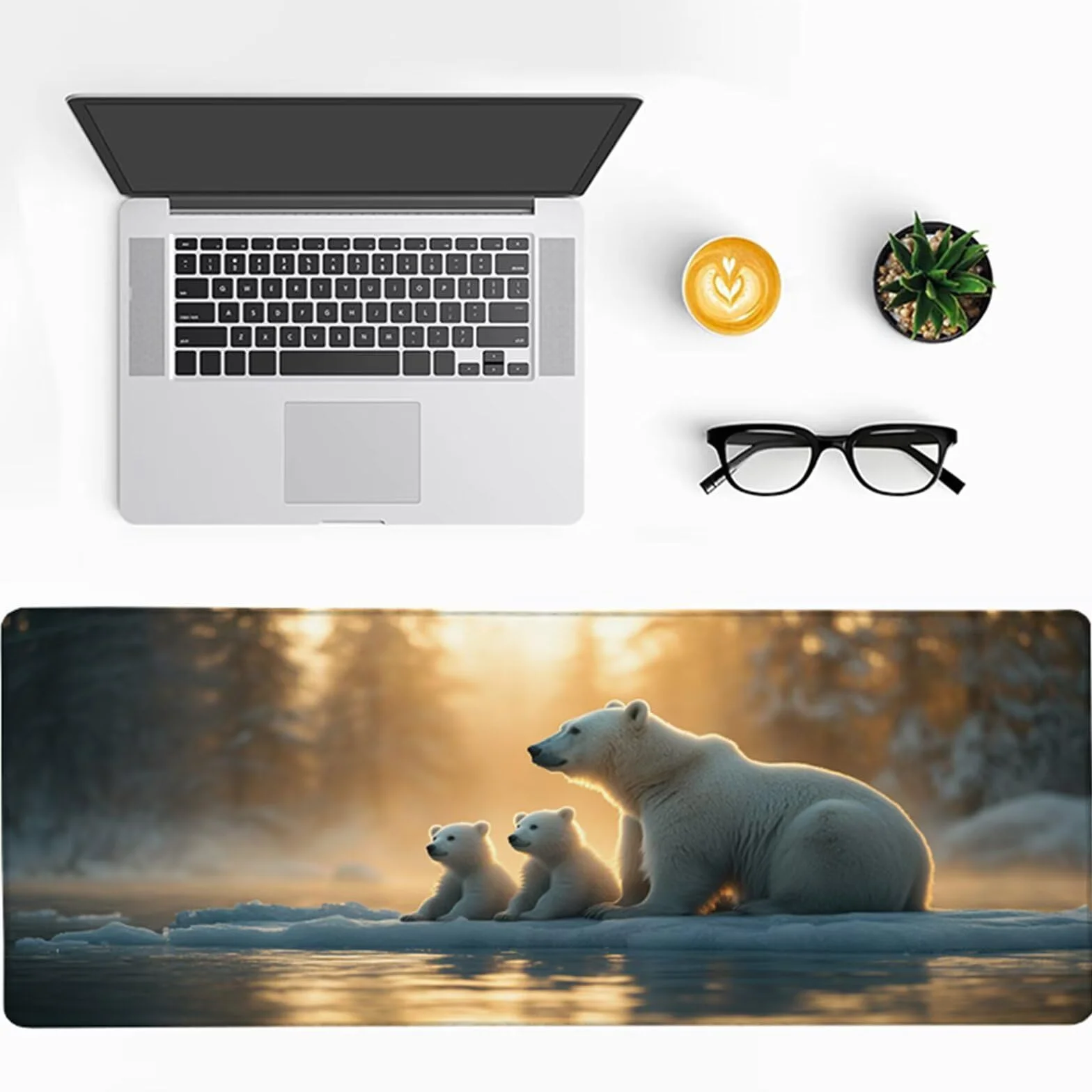 Podkładka pod mysz do gier scena śnieżna 1000x500x3mm, XXL Bear Desktop Mat z antypoślizgową gumową podstawą, podkładka pod mysz z szytymi krawędziami, akcesoria do gier, D-4635