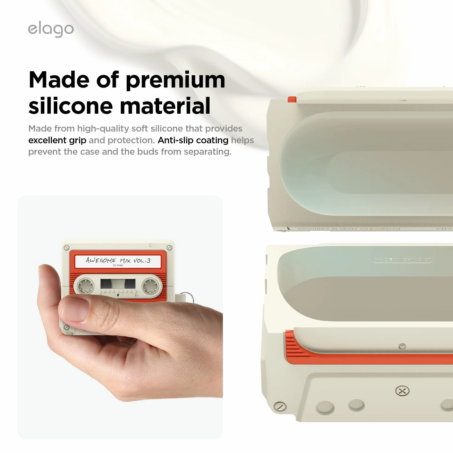 elago Etui Kasetowe do Galaxy Buds 3/3 Pro/3 Fe | Etui w Stylu Kasety, w Zestawie z Karabińczykiem, Pełna Ochrona, Akcesoria do Słuchawek (Klasyczna Biel)
