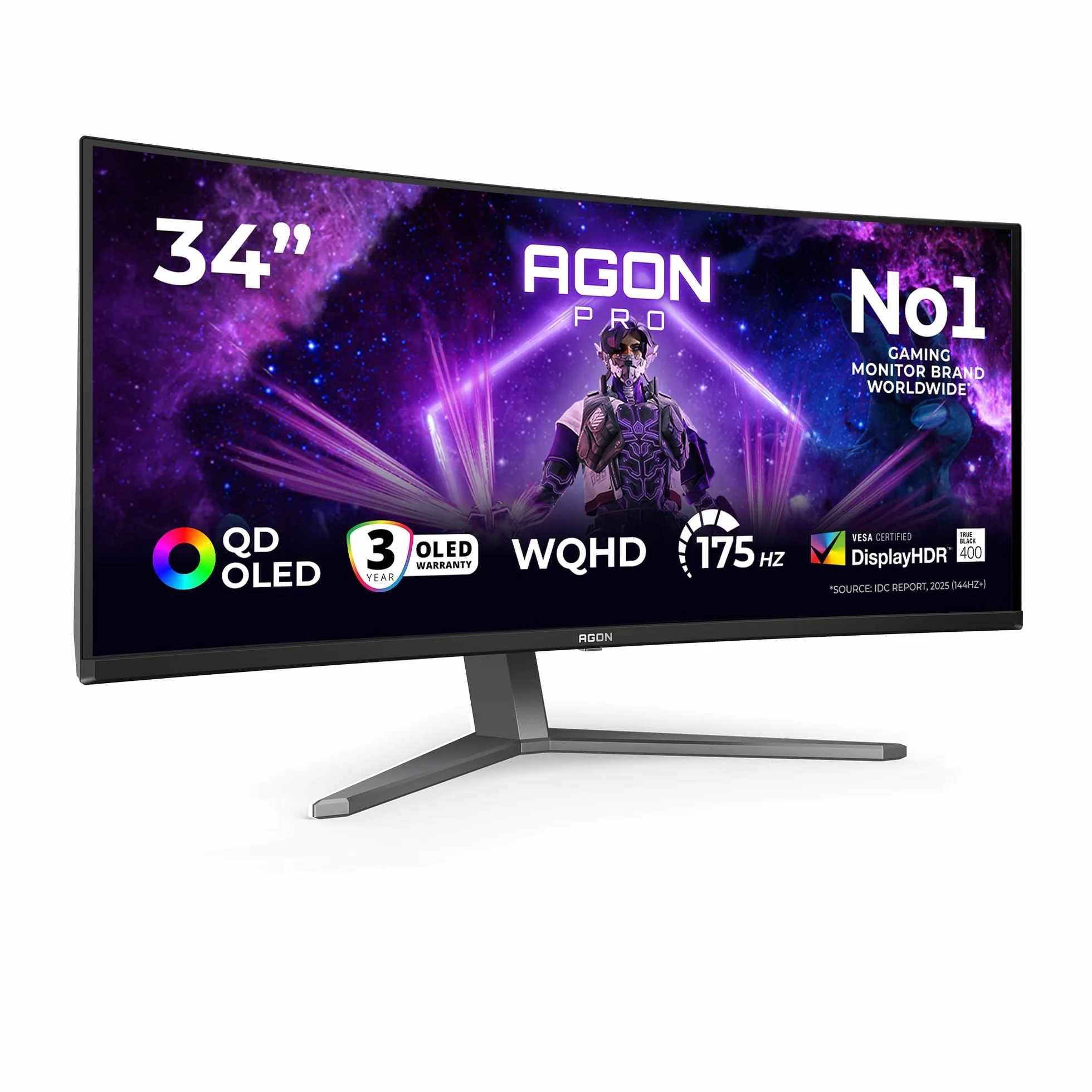 AOC Agon Pro AG346UCD - 34-calowy monitor do gier OLED WQHD, 175 Hz, 0,03 ms, FreeSync Premium Pro, Comp. G-Sync, HDR400 (3440x1440, 2X HDMI, DisplayPort, Hub USB) Czarny