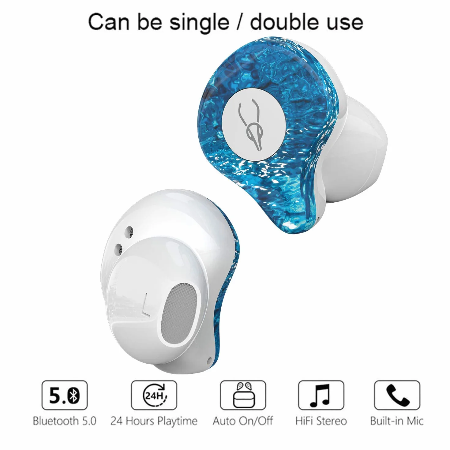 Prawdziwe bezprzewodowe słuchawki douszne, bezprzewodowe słuchawki Bluetooth 5.0, głęboki bas, stereo z redukcją szumów, odporne na pot słuchawki Bluetooth TWS, bezprzewodowe słuchawki z przenośnym pudełkiem do ładowania (grad)