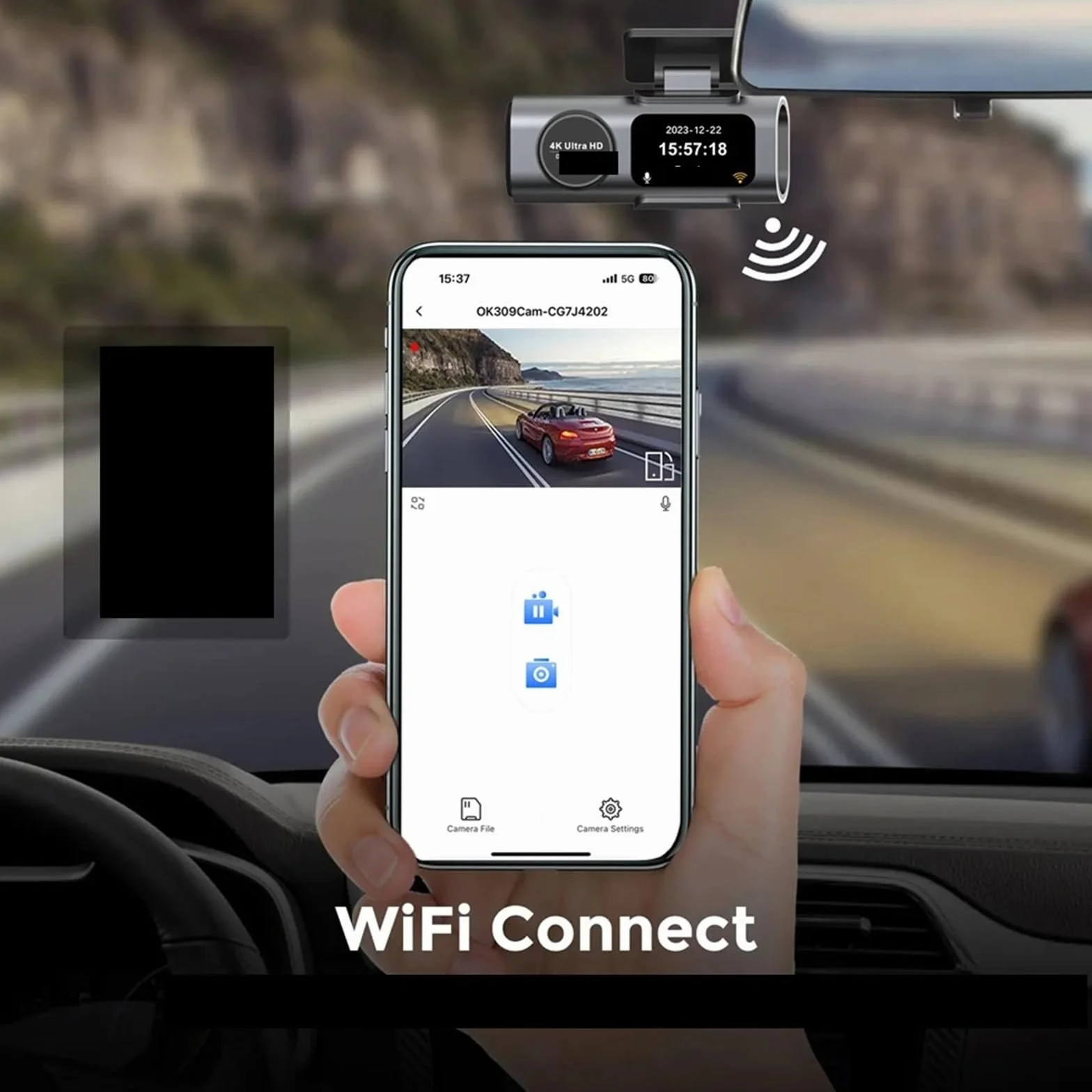 Kamera samochodowa, Rejestrator Samochodowy 4K Z Podwójnym Nagrywaniem, Szerokokątny Nocny O Wysokiej Rozdzielczości, Wi-Fi, Przednie I Tylne Obiektywy, GPS, dla samochodów