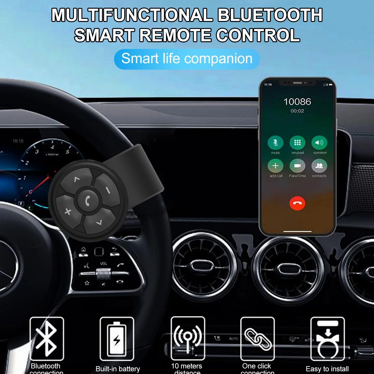 VOBOR Przycisk multimedialny Bluetooth, bezprzewodowy pilot zdalnego sterowania Bluetooth, wodoodporny pasek IP67, kontroler telefonu do motocykla, roweru samochodowego