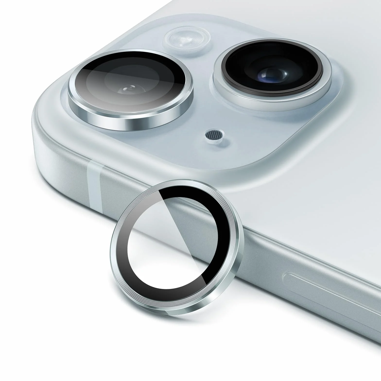 JETech Ochraniacz Obiektywu Aparatu dla iPhone 15/15 Plus, Niebieski | 1 Zestaw, Szkło Hartowane 9H, Metalowe Osłony Pierścieniowe, Przejrzystość HD