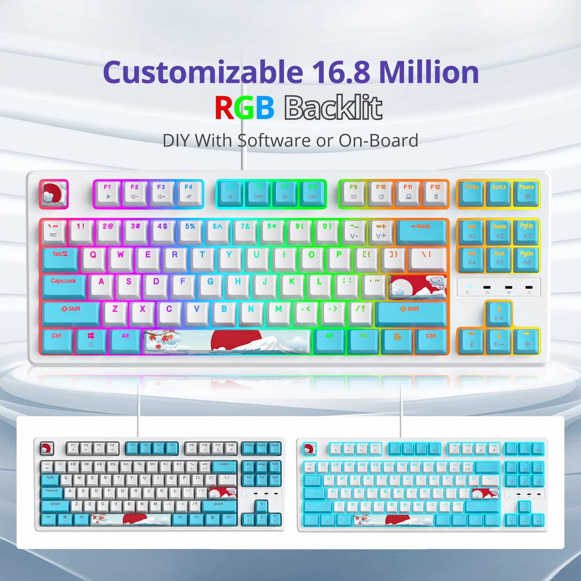 SOLIDEE Przenośna klawiatura mechaniczna do gier 80%,87 klawiszy kompaktowa klawiatura przewodowa z podświetleniem RGB,klawiatura biurowa z przełącznikami liniowymi czerwonymi dla(87 Sea)
