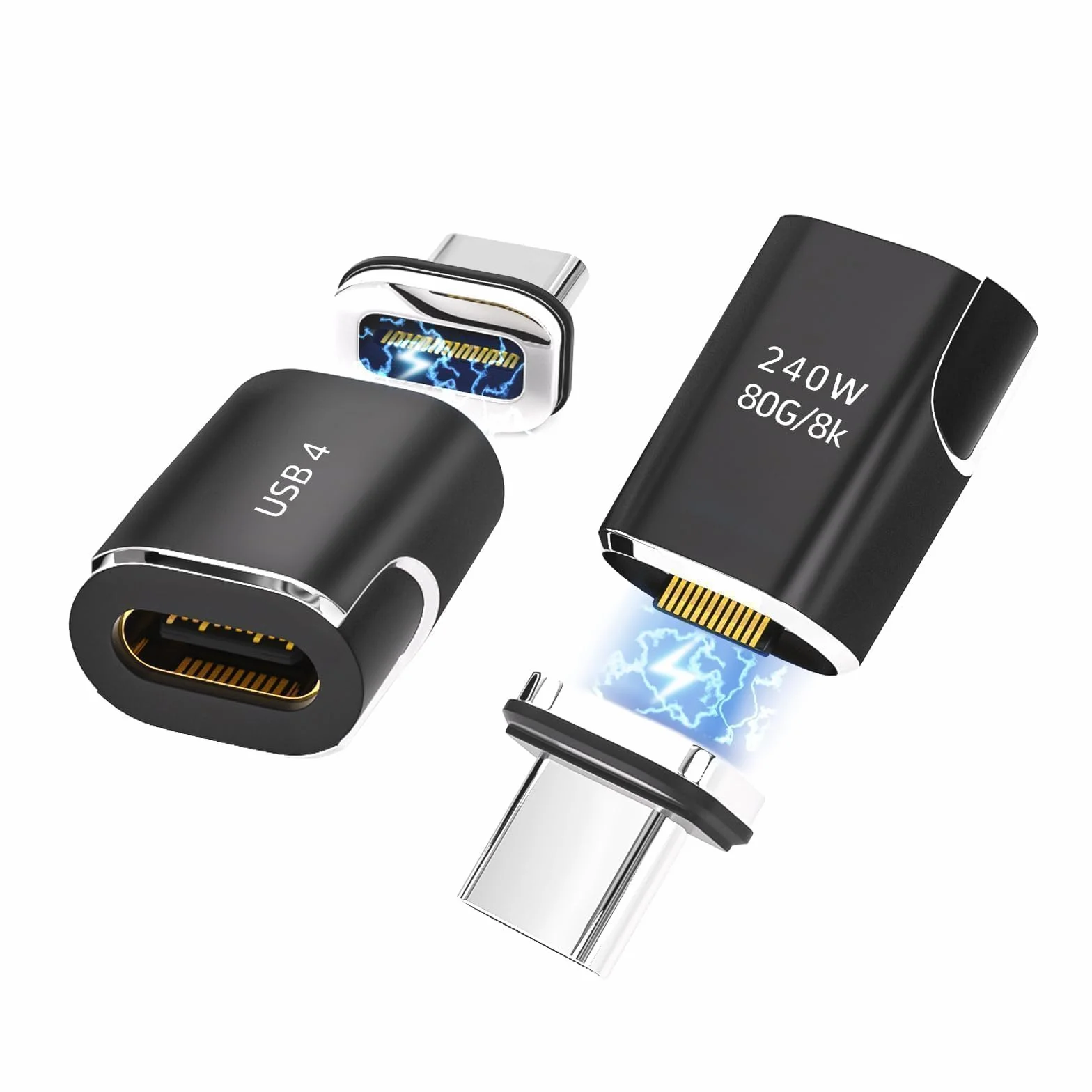 Adapter magnetyczny USB C - 2 sztuki 240 W Typ C Magnetyczne złącze 24-pinowy z prędkością transferu 80 gb/s nadaje się do laptopa, tabletu, telefonu komórkowego - kolor czarny
