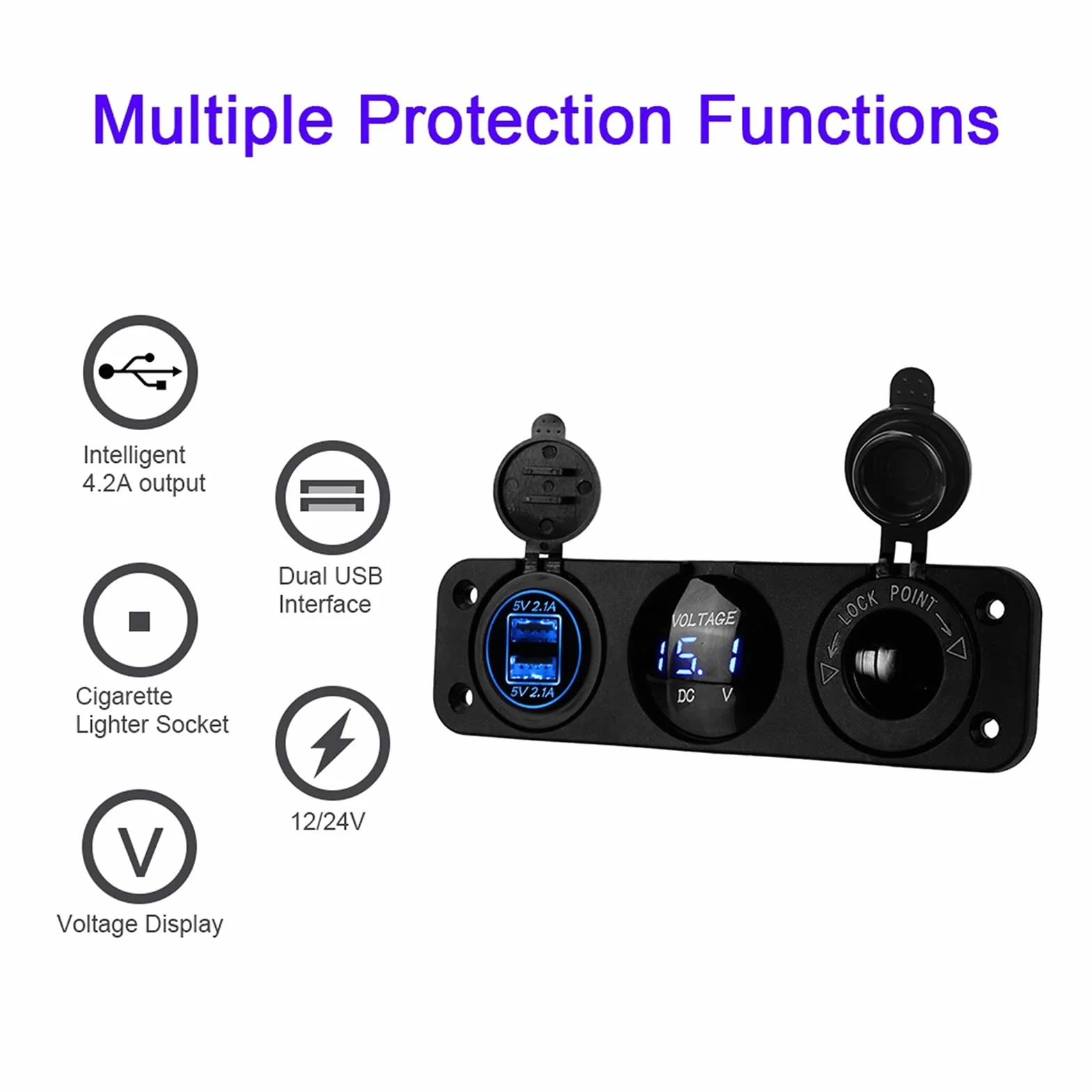Ładowarka do gniazda zapalniczki samochodowej 12/24 V, woltomierz samochodowy, podwójny adapter USB 4,2 A, szybka mobilna zapalniczka