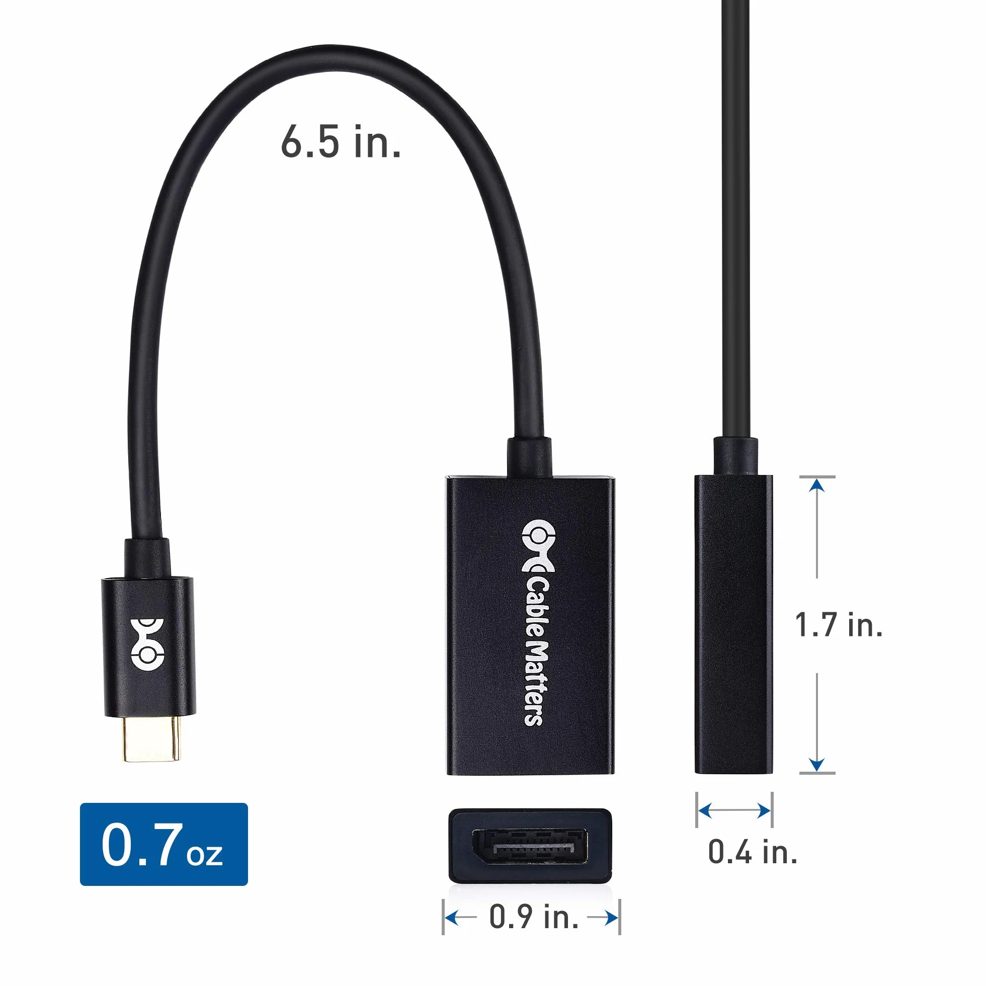 Cable Matters Jednokierunkowy Adapter USB-C do DisplayPort 1.4 32,4 Gbps | 8K@60Hz / 4K@240Hz, HDR, zgodny z Thunderbolt 4, USB4, iPad Pro, iPhone i MacBook