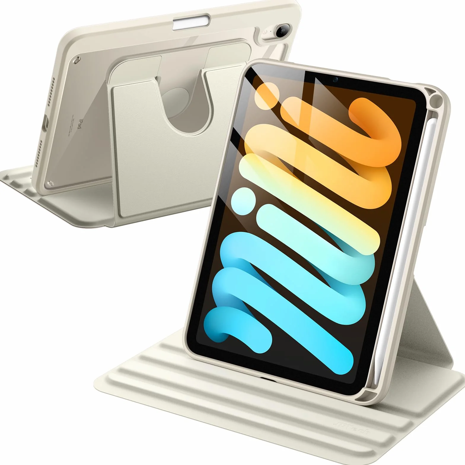 JETech Obrotowe Etui dla iPad mini (A17 Pro, Model 2024, 7. Generacji) / mini 6 (Model 2021, 6. Generacji), Obrotowa o 360 Stopni Stojaka Ochronnego Osłona Przejaśniać Tył (Księżycowa Poświata)