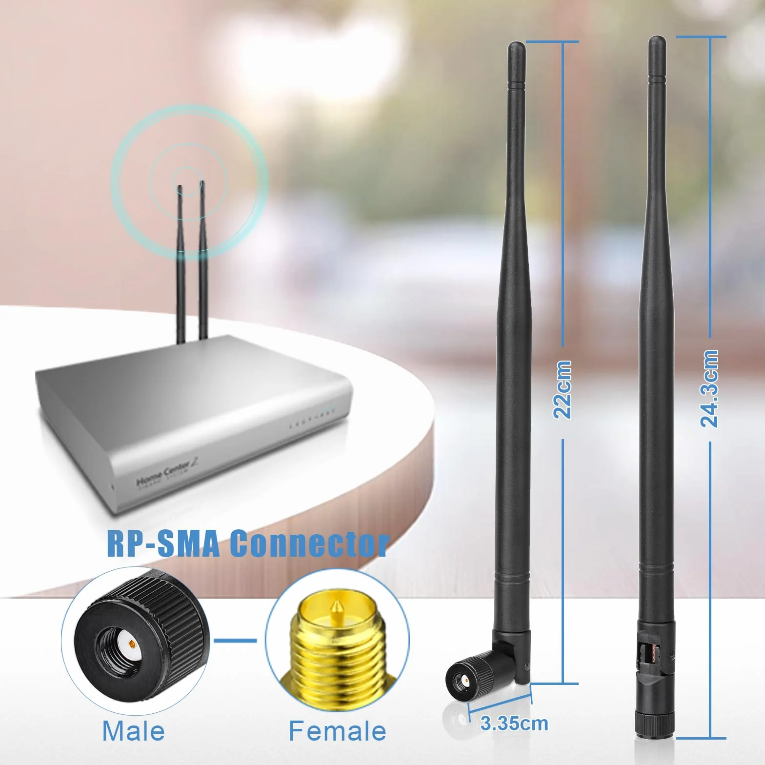 Eightwood Antena 868 MHz RP-SMA Omni Directional 868 dedykowana antena częstotliwościowa uchylna i wychylna, 2 szt. do Homematic CCU3, CCU2, Raspberry Pi HM, MOD, RPI, PCB, zestaw do montażu Fibaro