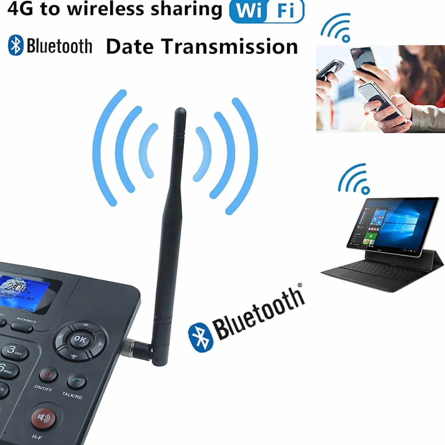 Telefon stacjonarny Bezprzewodowy, kolorowy ekran Netcom 4G, Dual Sim Wi-Fi, Bluetooth z radiem Fm Czarny bezprzewodowy telefon stacjonarny z Fm, Sim i SMS Bezprzewodowy telefon stacjonarny