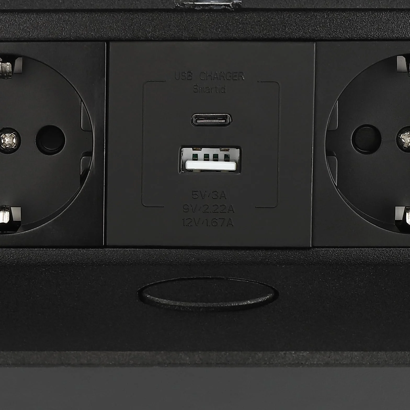 Wysuwana listwa zasilająca, gniazdo wtykowe do zabudowy z USB + typ C Pop Up, gniazdko biurkowe, gniazdko na biurko z 2 gniazdami UE do blatu roboczego, biura (czarna)