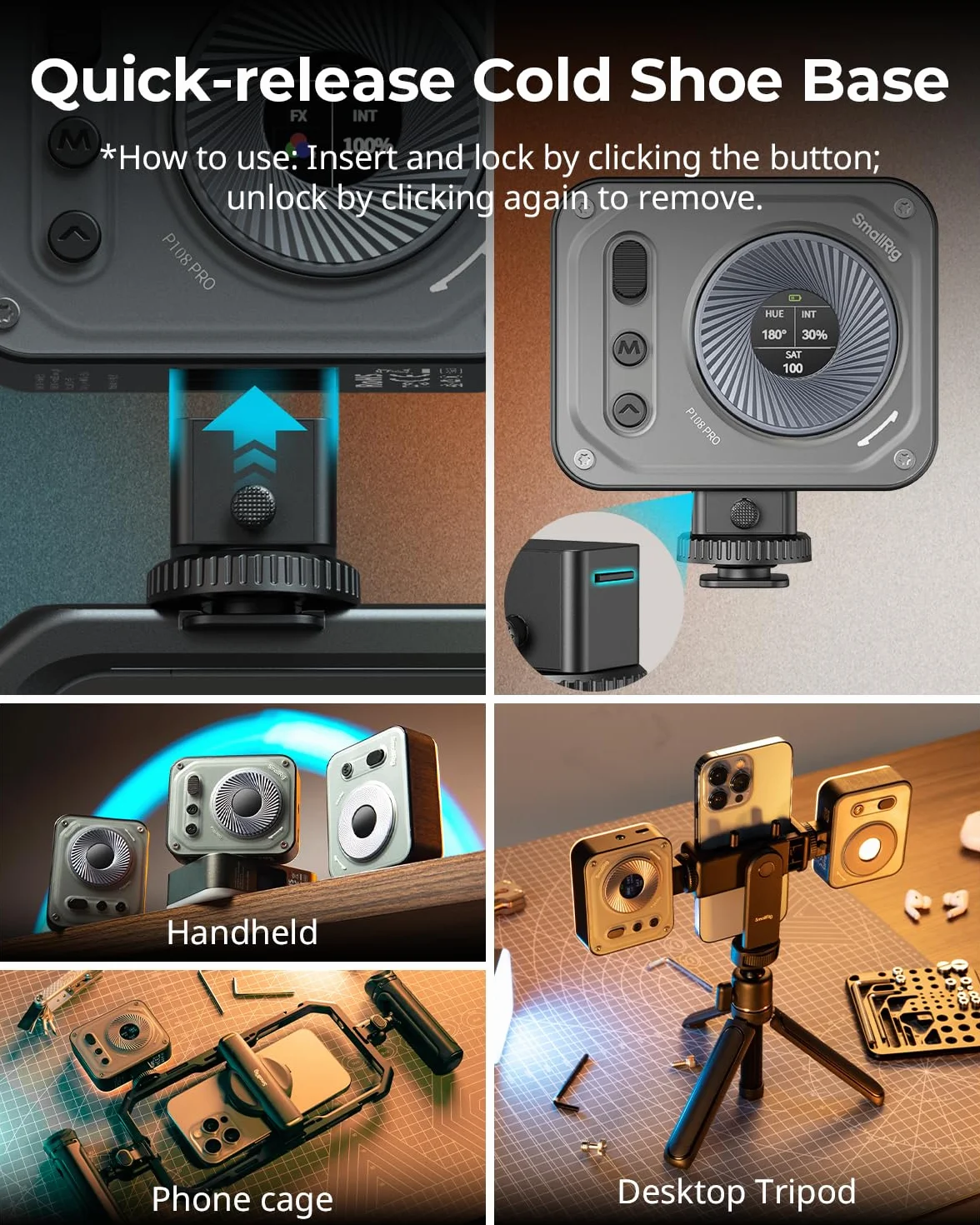 SMALLRIG Vibe P108 Pro RGB Video Light, Przenośna Lampa LED do Fotografii, Lampa do Zimnej Stopki, CRI95+, 2500-6500K, 12 Efektów, Akcesoria do Wypełniania światłem dla Twórców Treści - 4661